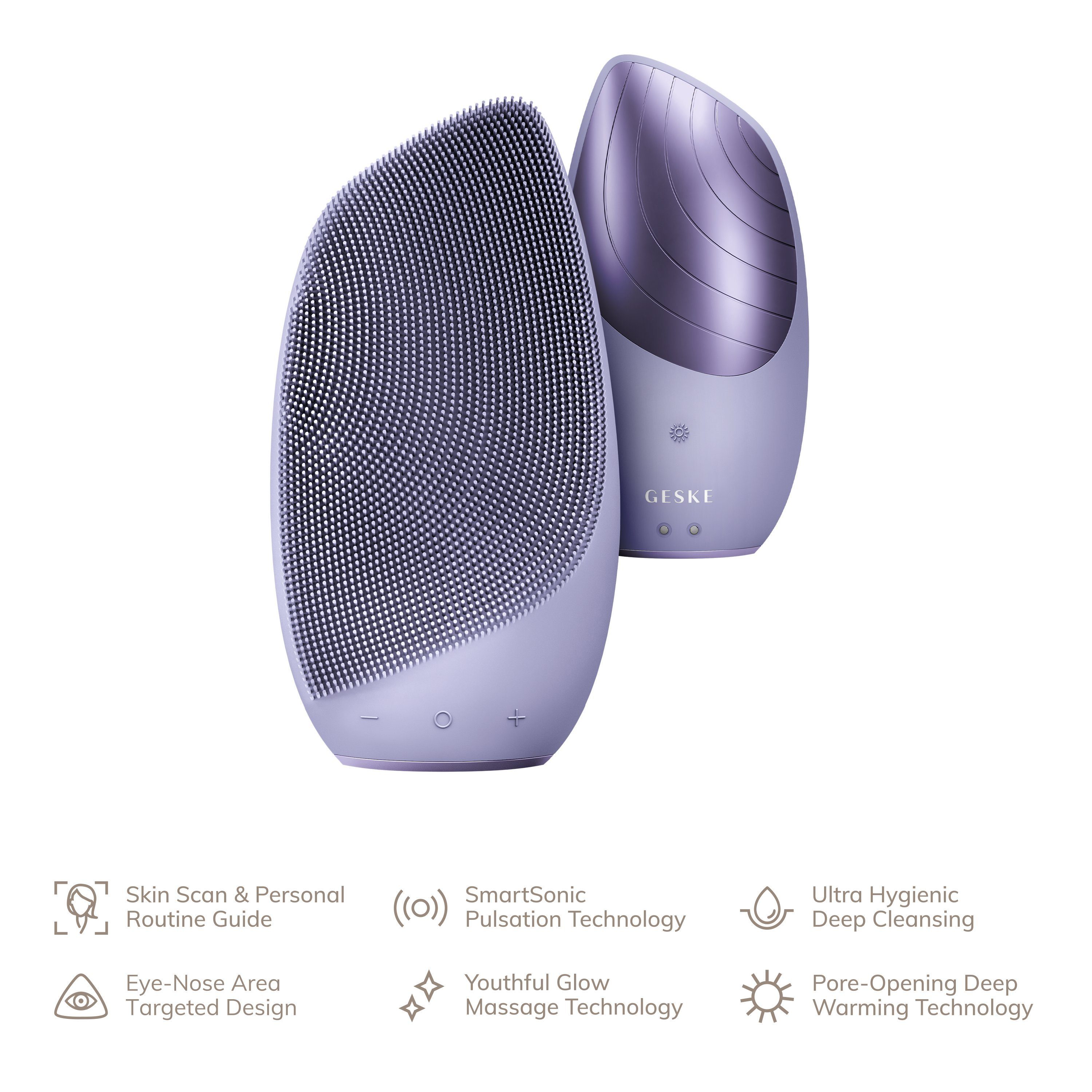 GESKE German Beauty Tech 2-tlg., & (Gerät 6 Sonic Tiefen-Wärme-Technologie (SmartAppGuided Gerät Gesichtsreinigungsbürste SmartAppGuided™ Purple Anti-Aging USB-Ladekabel), in Thermo APP 1, Elektrische SmartSonic Packung Facial & Device), Massage-, Brush kostenloser inkl. Pulsation