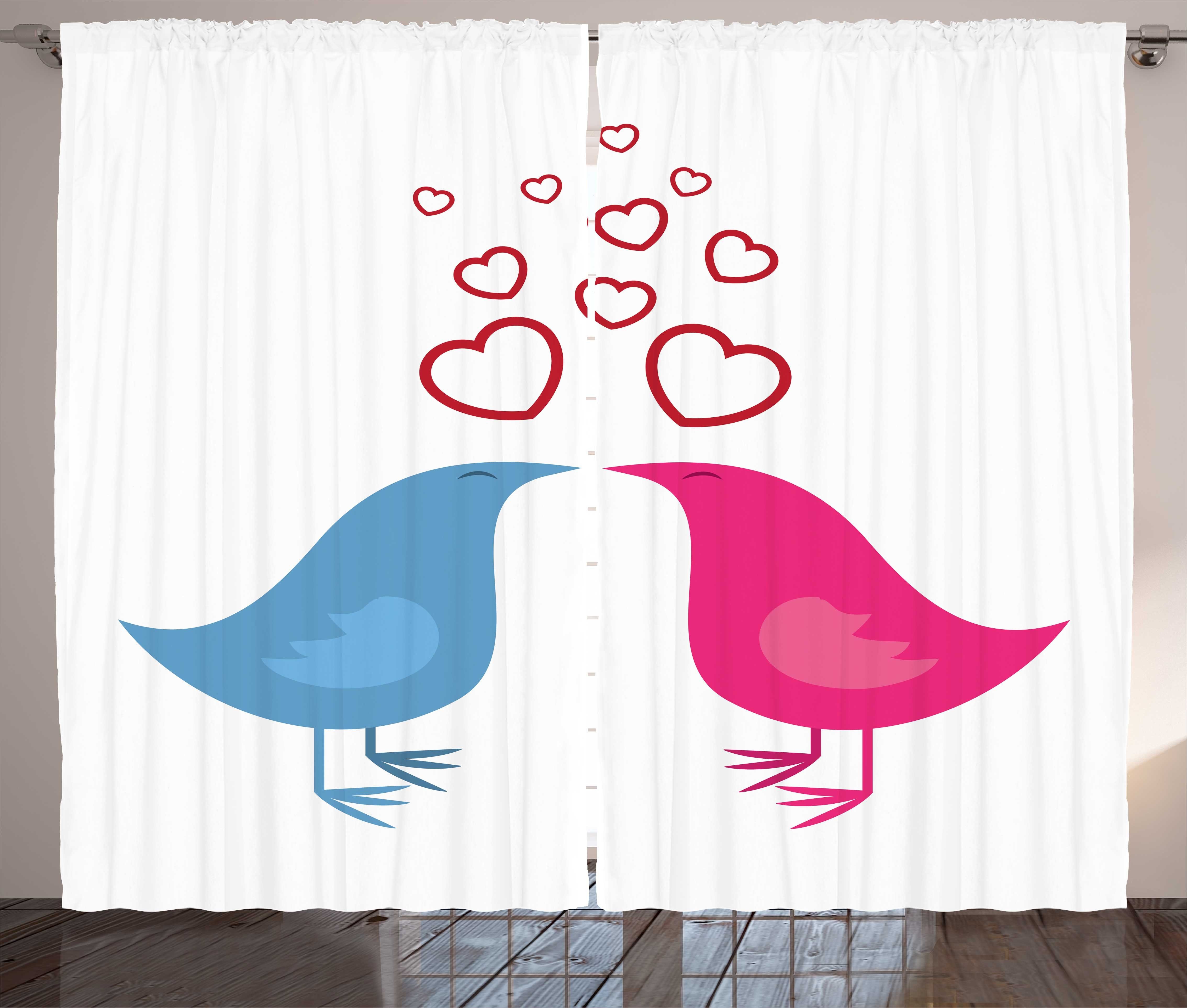 und Vogel-Herz-Symbole Abakuhaus, Gardine Kräuselband Romantik Schlafzimmer Schlaufen Vorhang Liebe mit Haken,