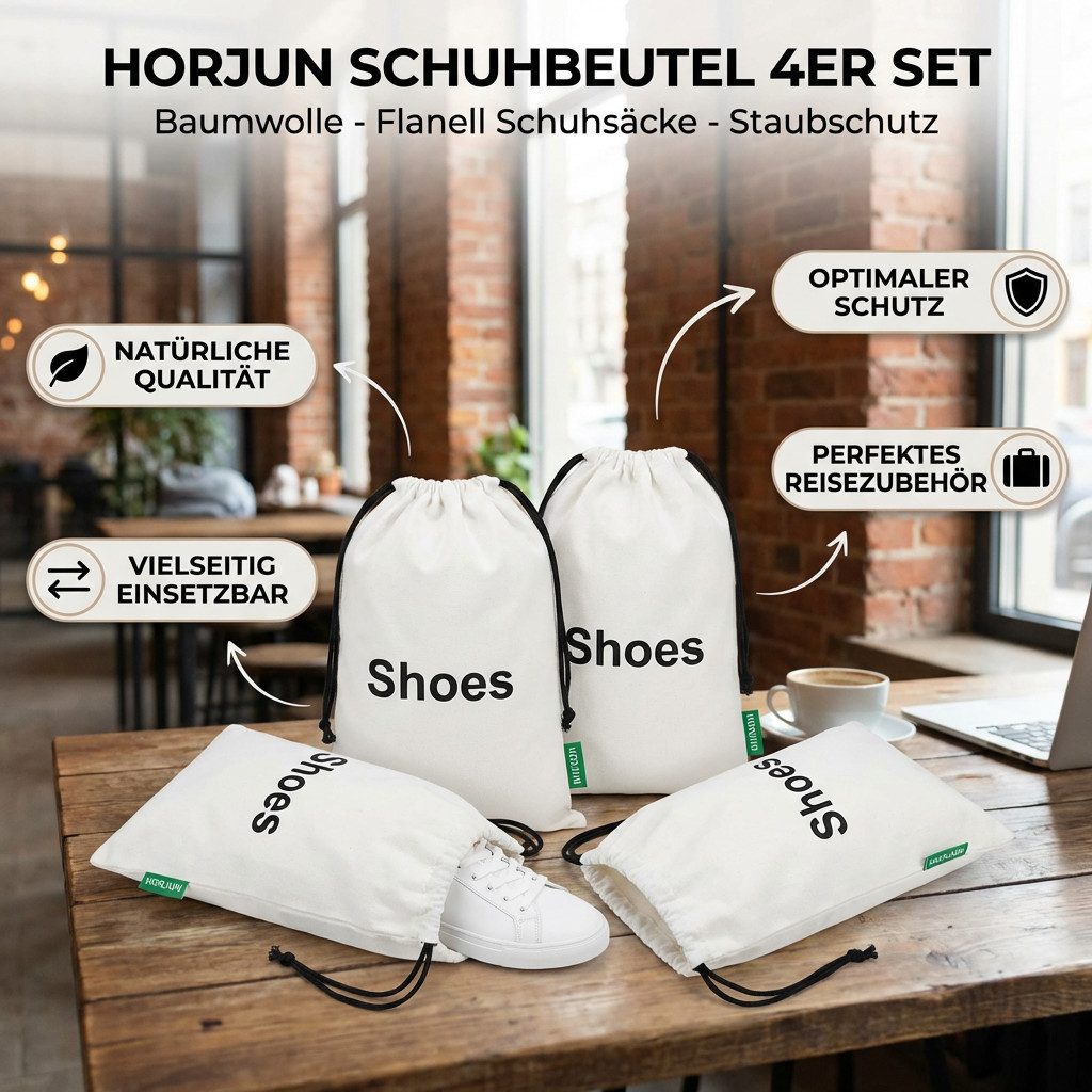 Horjun Schuhbeutel Schuhbeutel 4er Set Baumwolle - Flanell Schuhsäcke - Staubschutz, - Reisezubehör - Koffer Organizer Set - Schuhaufbewahrung