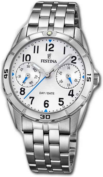 Festina Quarzuhr Festina Edelstahl Kinder Jugend Uhr, Kinder, Jugenduhr Edelstahlarmband silber, rund, mittel (ca. 33mm)