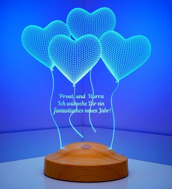 Geschenkelampe LED Nachttischlampe Vier Herzen Neues Jahr 3D mehrfarbige Nachtlicht, Leuchte 7 Farben fest integriert, Silvester Geschenk für Freunde, Kollege
