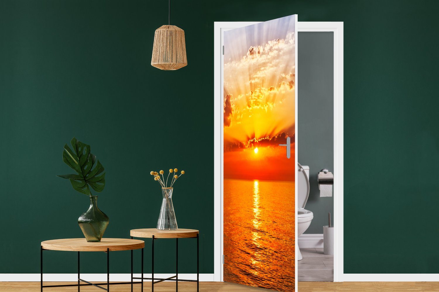 MuchoWow Türtapete Sonnenuntergang - Meer Fototapete St), Orange - bedruckt, (1 Himmel - Matt, 75x205 - cm Tür, Horizont Wasser, - für Türaufkleber