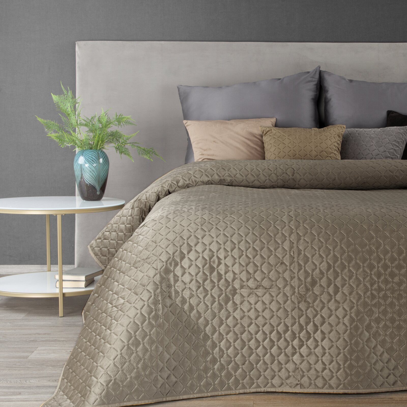 Eurofirany Tagesdecke Gesteppte Decke Velours Karomuster Weicher Überwurf, günstig online kaufen