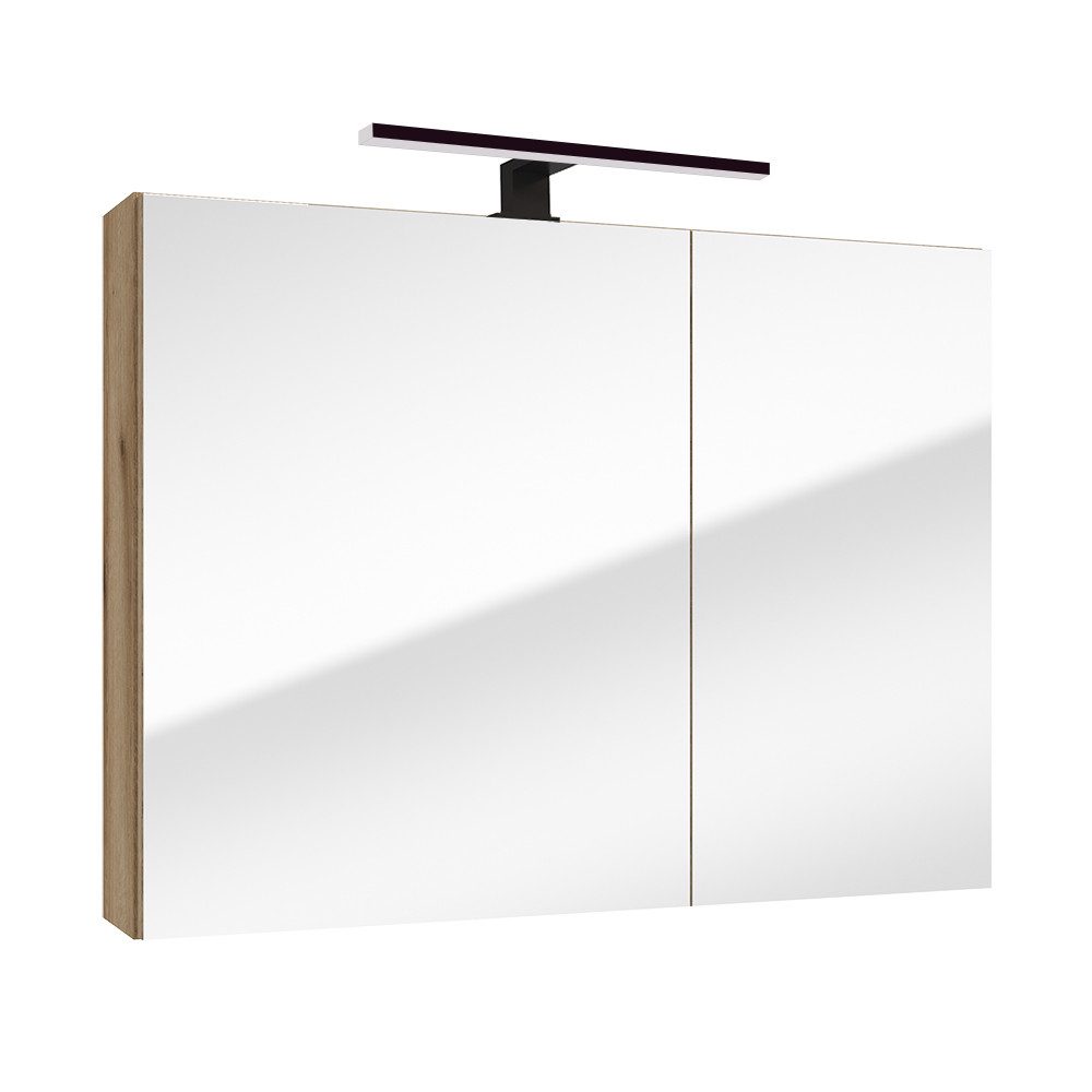 Lomadox Spiegelschrank RIVA-107 80 cm in Eiche, 2 Türen, inkl. LED Beleuchtung