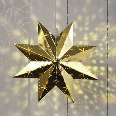 STAR TRADING LED Stern Messingstern Weihnachtsstern hängend 8-zackig 28cm mit Kabel gold