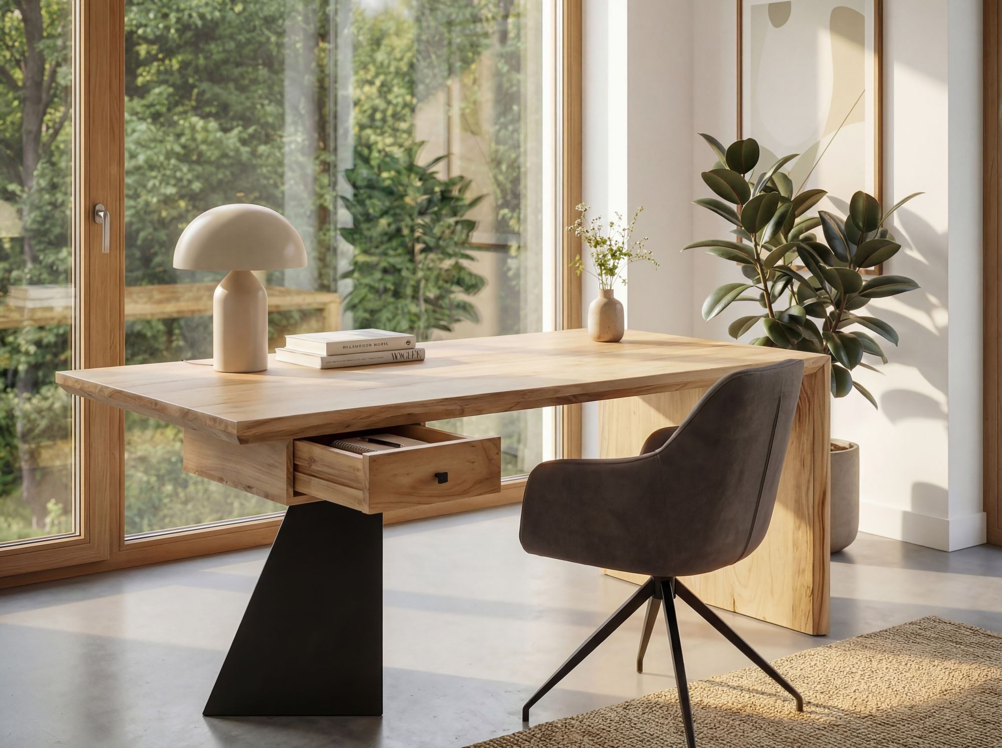 FINEBUY Schreibtisch FB113718 Bürotisch Akazie Massivholz 180 cm mit Schublade Homeoffice (Massiver Schreibtisch mit Schublade), Stilvoller Arbeitsplatz für Büro & Homeoffice