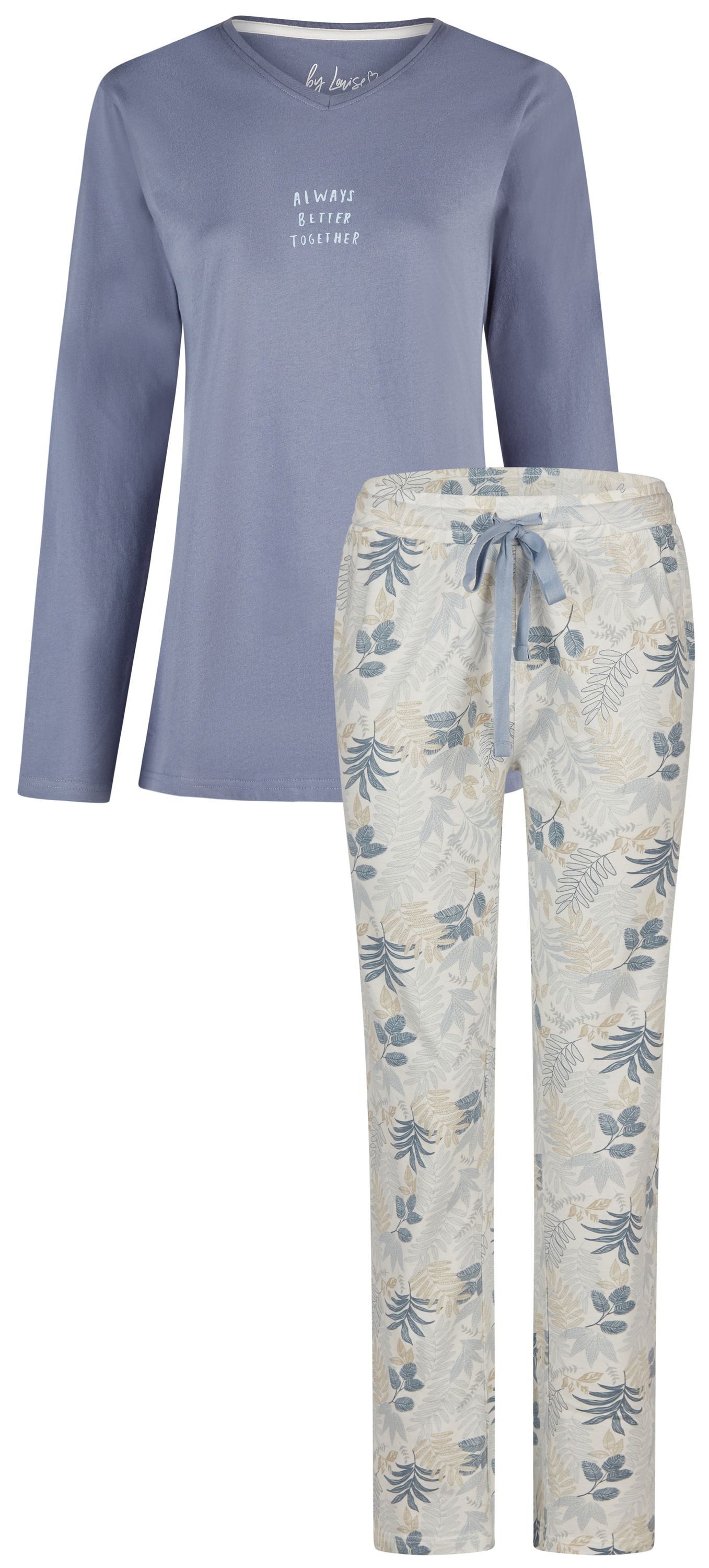 By Louise Schlafanzug Sweet Dreams (Set, 2 tlg., 2-teilig) Damen Pyjama lang Langarm Baumwolle leger