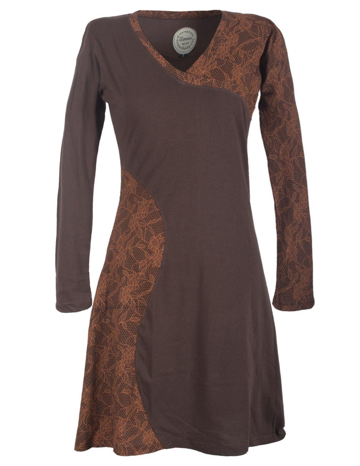 Jerseykleid Asymmetrisches Lagenlook Kleid mit Spitze bedruckt