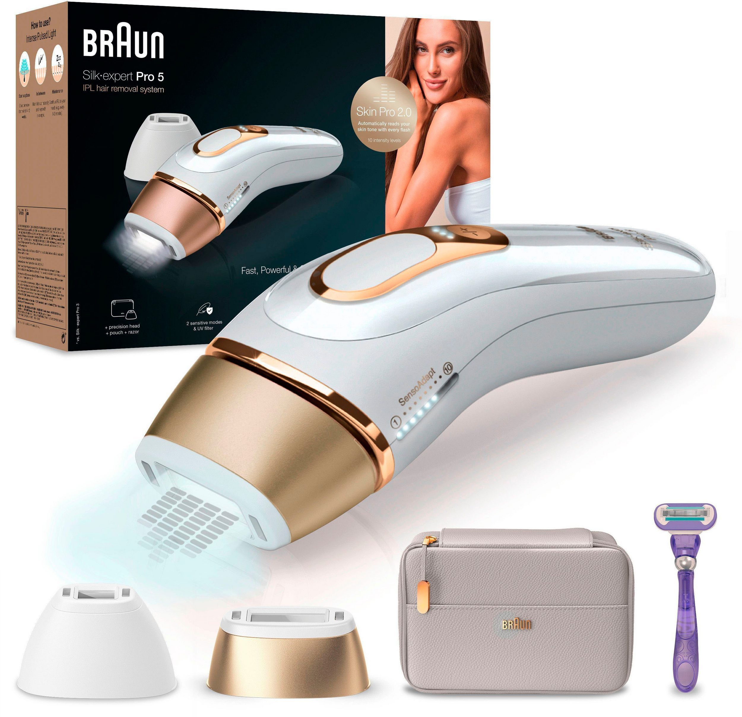 Braun IPL-Haarentferner Silk Expert Pro 5 PL5157 Haarentfernungsgerät, 400.000 Lichtimpulse, UV-Filter, Skin Pro 2.0 Sensor weiß