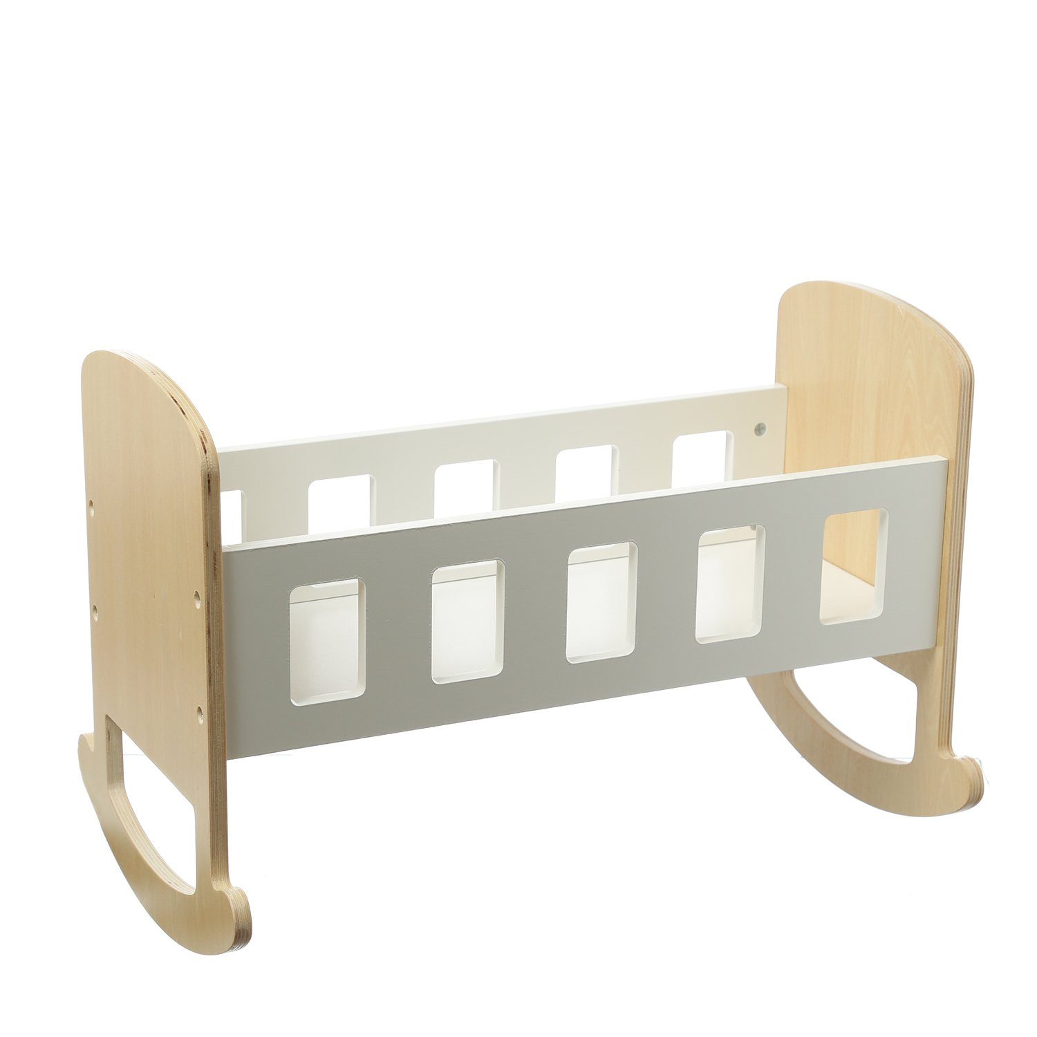 HOLLYHOPPER Puppenwiege Puppenwiege Puppenbett aus Holz Spielwiege 28x40x24cm weiß braun