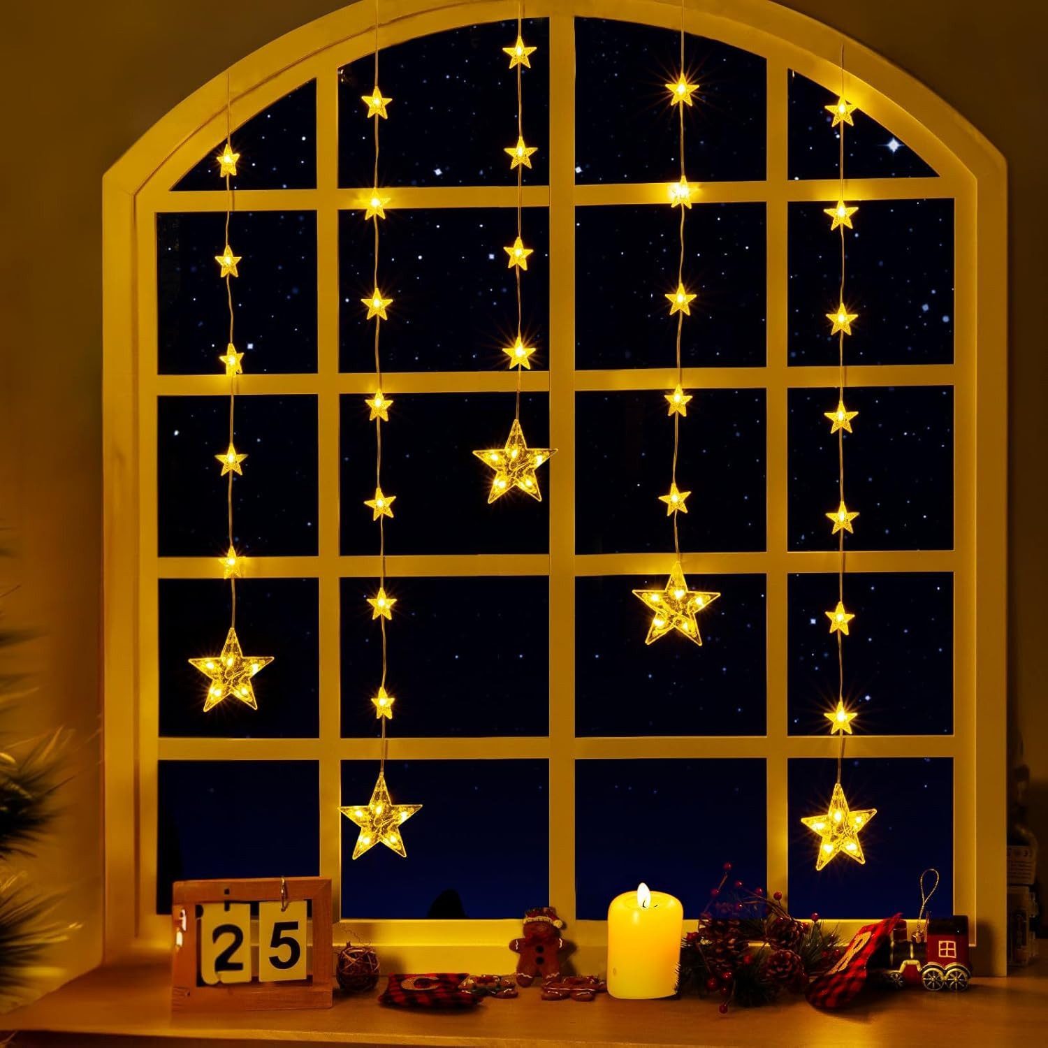 LED-Lichterkette 1.2m LED Lichtervorhang mit haken, Timer und Speicher, IP65