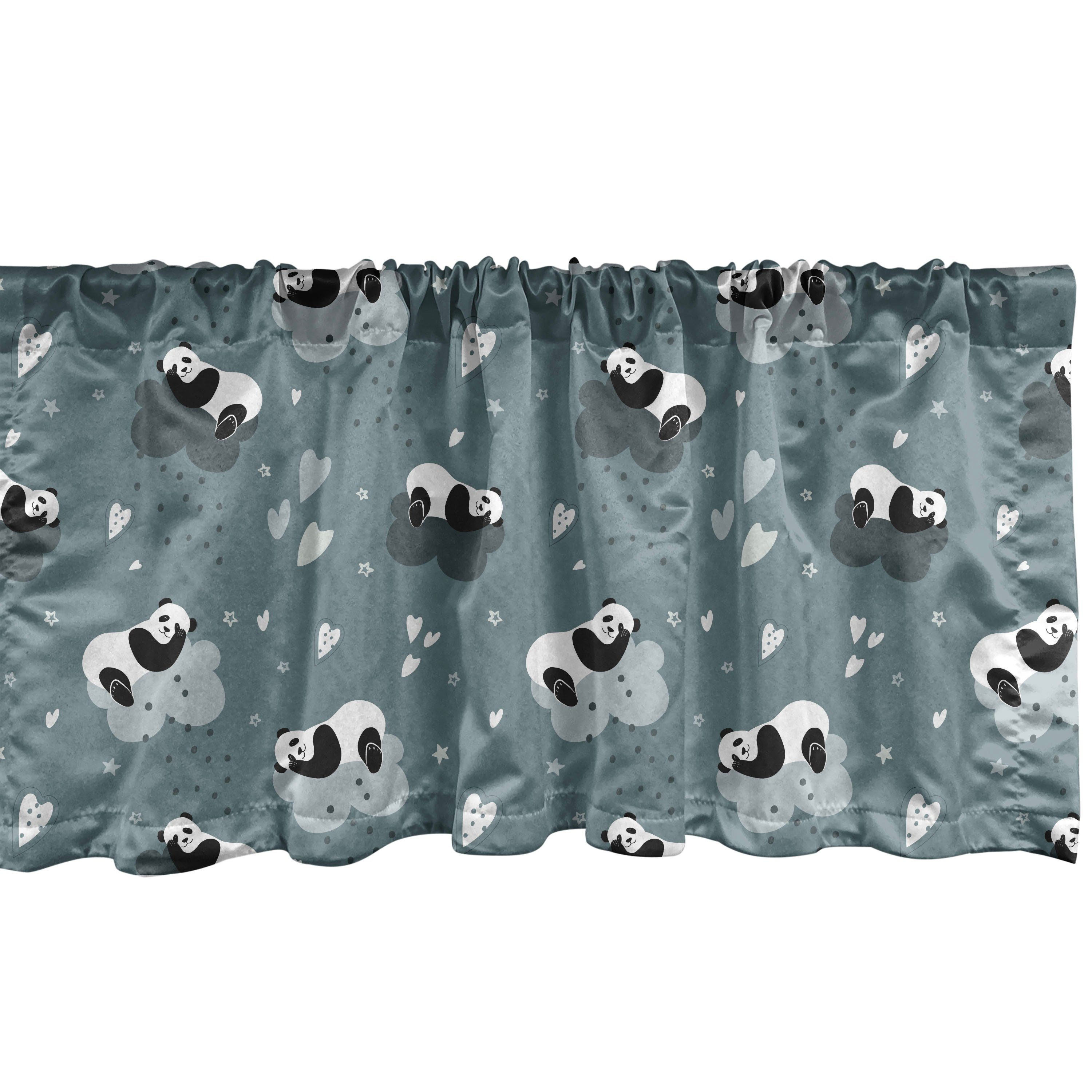 Scheibengardine Vorhang Volant für Küche Schlafzimmer Dekor mit Stangentasche, Abakuhaus, Microfaser, Kindisch Pandas Schlafen auf Wolken