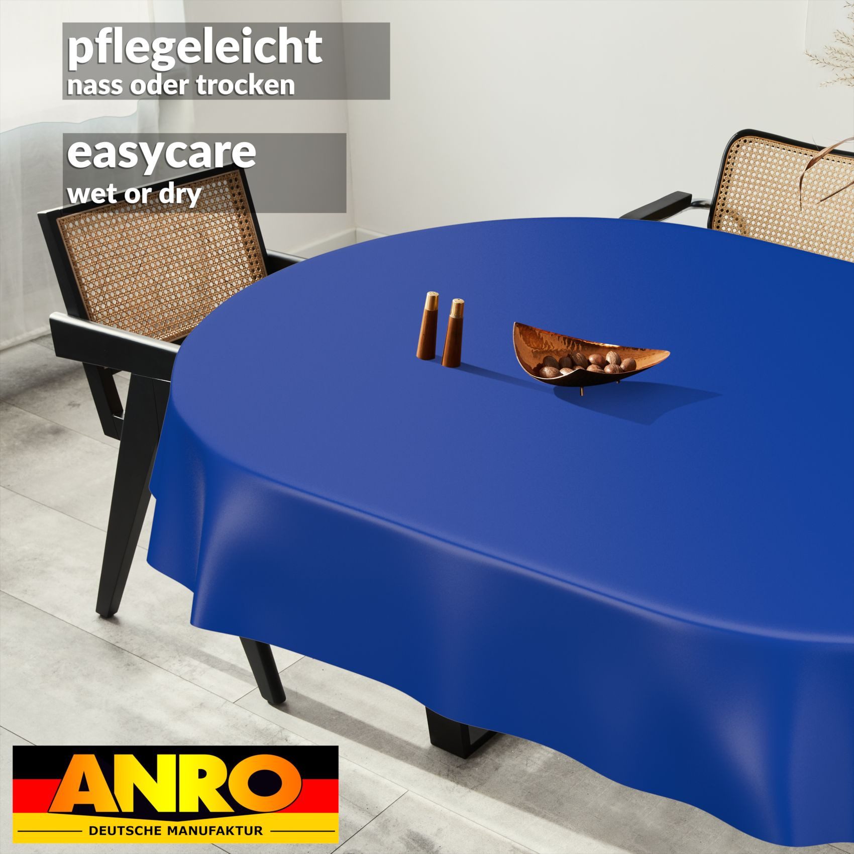 ANRO Tischdecke abwaschbar Wachstuch-Tischdecke Gartentischdecke (Einzelstück 1-tlg), wasserabweisend Einfarbig Blau Breite 140cm
