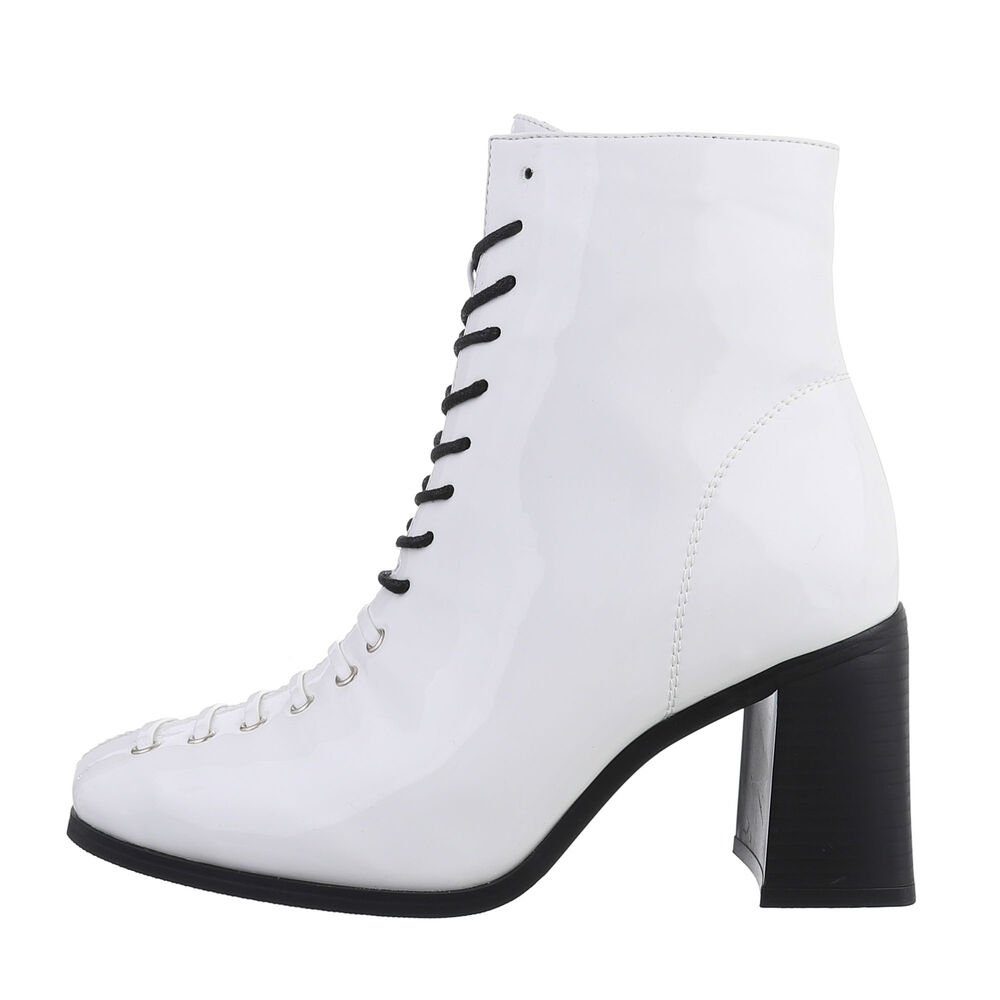 Ital-Design Damen Party & Clubwear Schnürstiefelette Blockabsatz High-Heel Stiefeletten in Weiß