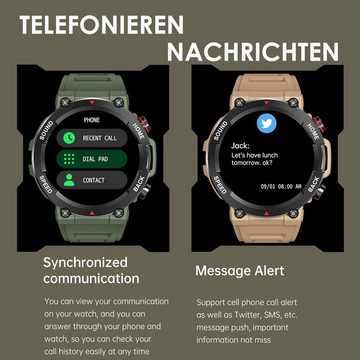 findtime Smartwatch (1,39 Zoll, Android, iOS), mit Telefonfunktion Fitnessuhr mit Blutdruckmessung Schrittzähler IP68