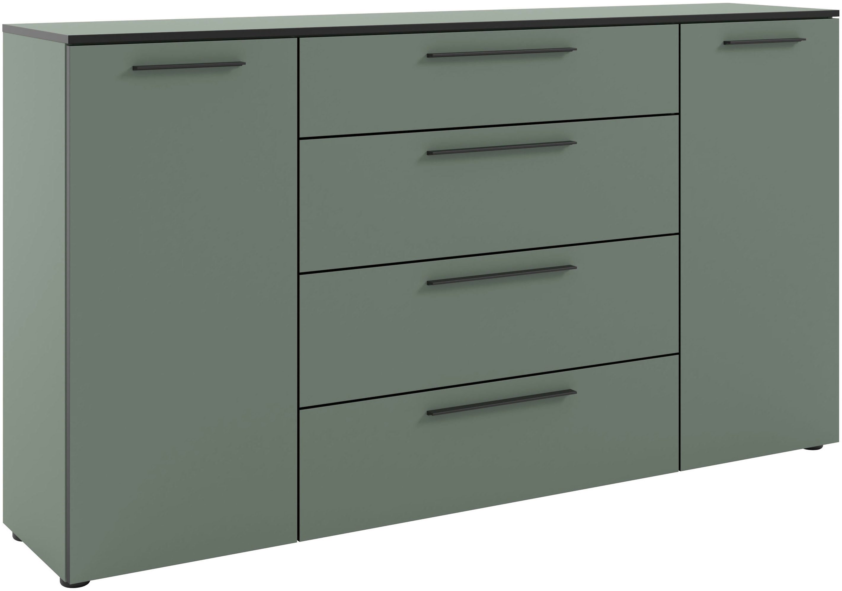 Manjana Möbel Kommode mit Schwarz matten Metallgriffen in verschiedenen Ausführungen, mit Soft-Close-Funktion, mit variabel einsetzbaren Einlegeböden