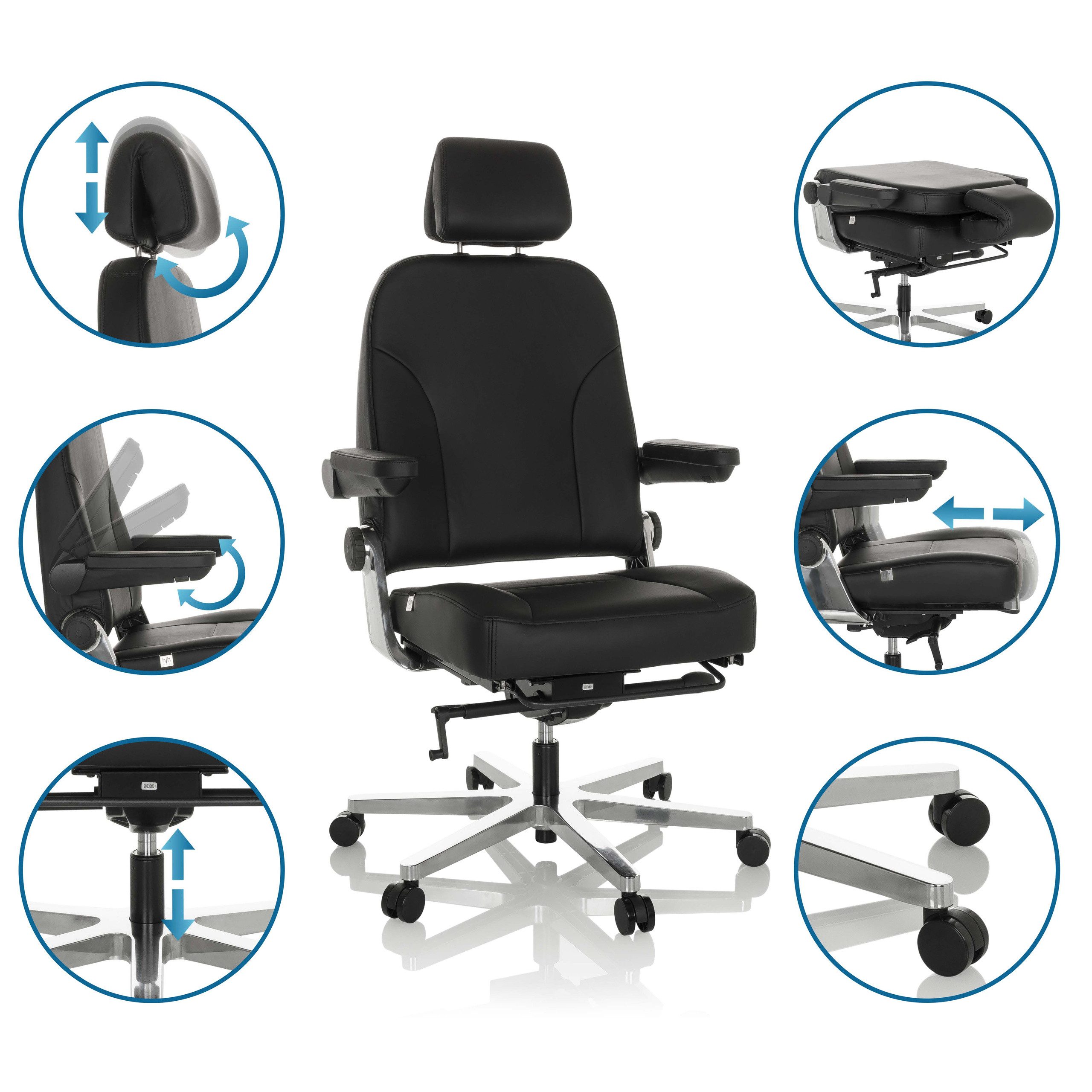 hjh OFFICE Drehstuhl XXL Drehstuhl 24 Hours F Leder (1 St), XXL Chefsessel Bürostuhl ergonomisch