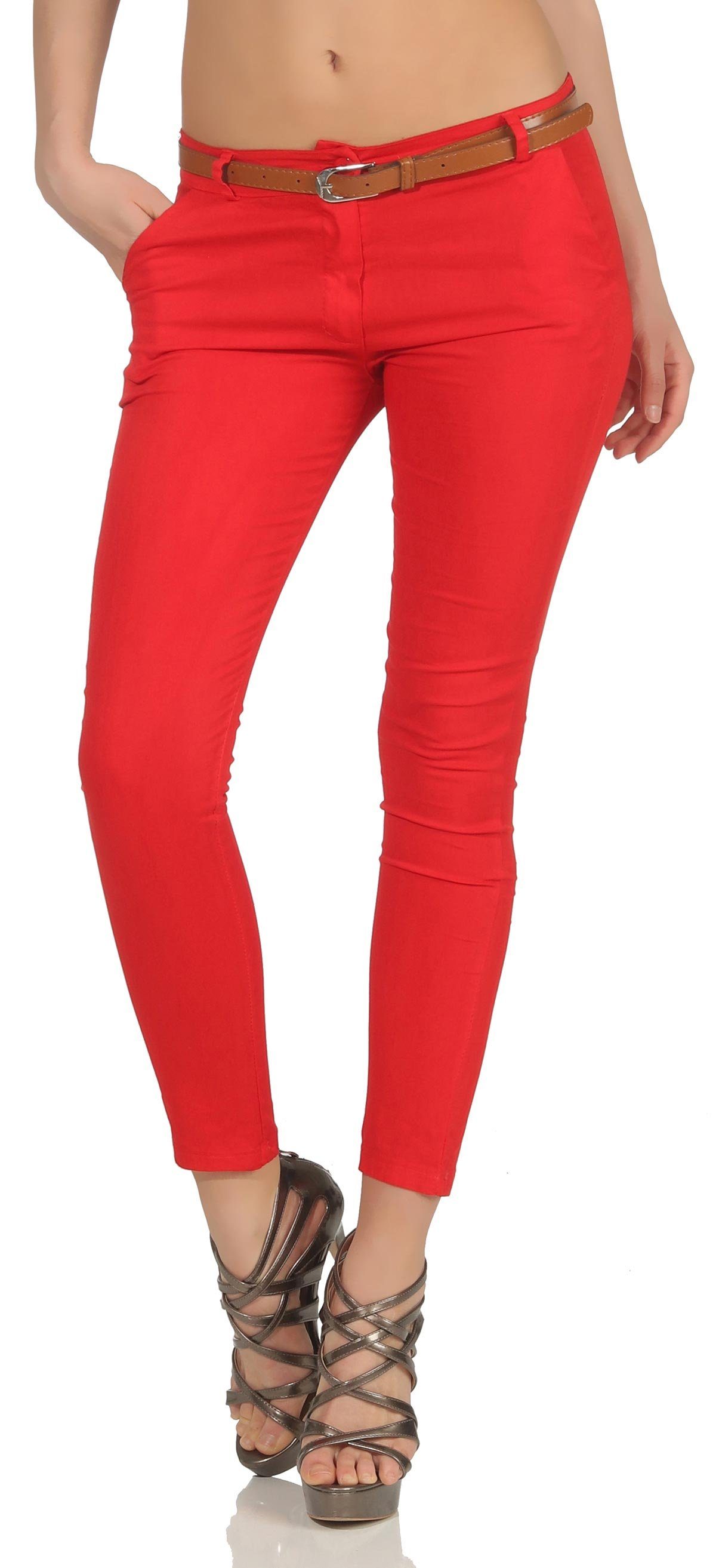 malito more than fashion Strickweste malito Damen Chinohose mit Gürtel, Stretch Caprihose, schicke Freiz Hose in klassischer Basic-Form