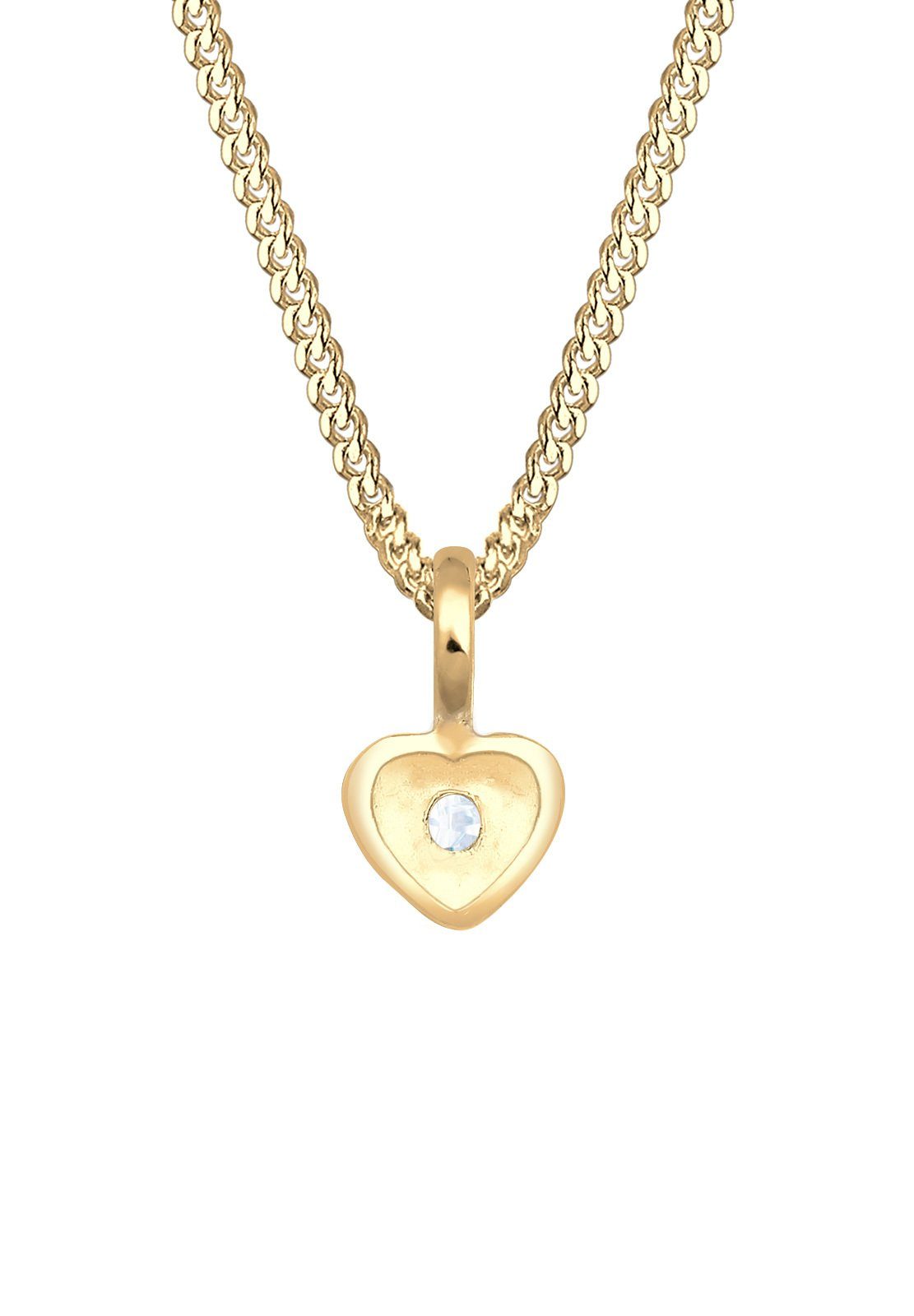 Elli Premium Gelbgold Kinder Herz mit Geburt Kette Zirkonia Taufe Anhänger 585