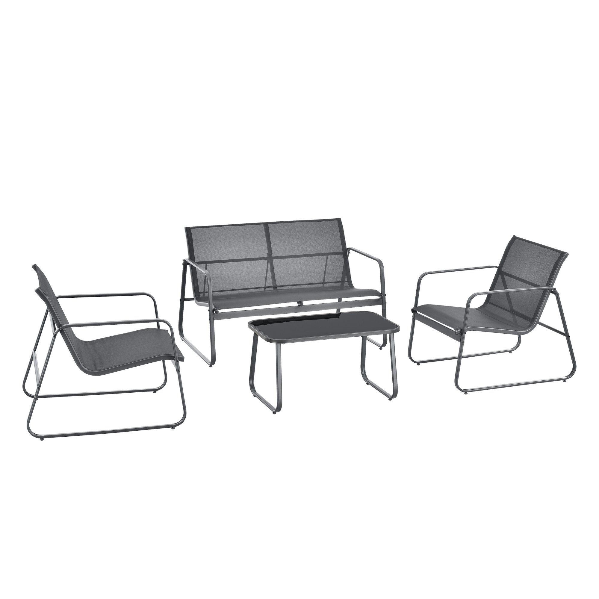 en.casa Gartenlounge-Set, Palencia 4-tlg. Gartengarnitur Schwarz/Dunkelgrau