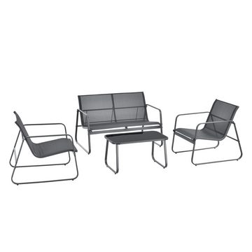 casa.pro Sitzgruppe, (Set, 4-tlg), »Anzi« Set aus Tisch, Bank, 2 Stühle Stahlgestell Grau