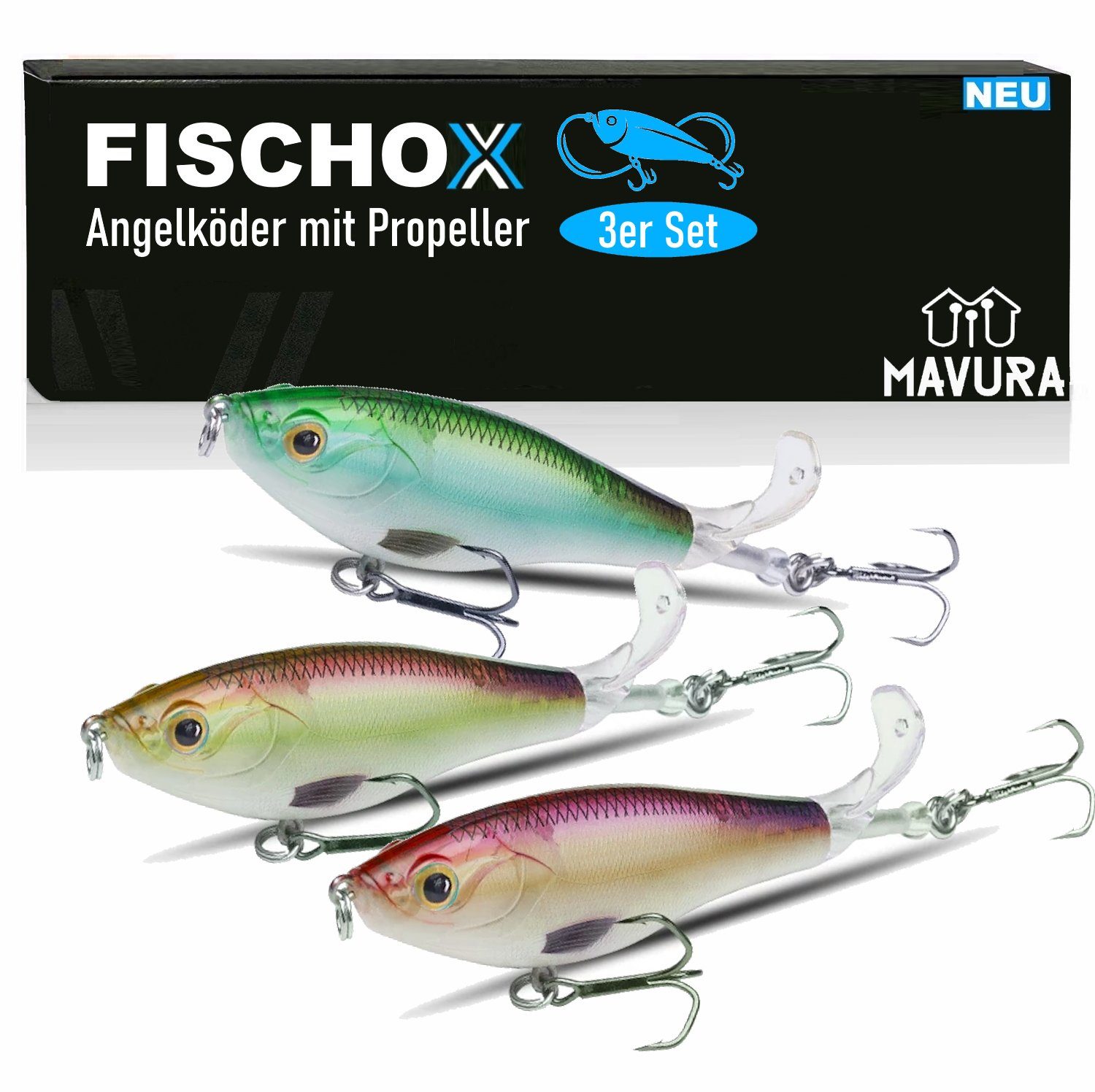 Kunstköder FISCHOX Angelköder Fischköder mit Propeller Topköder Plopper