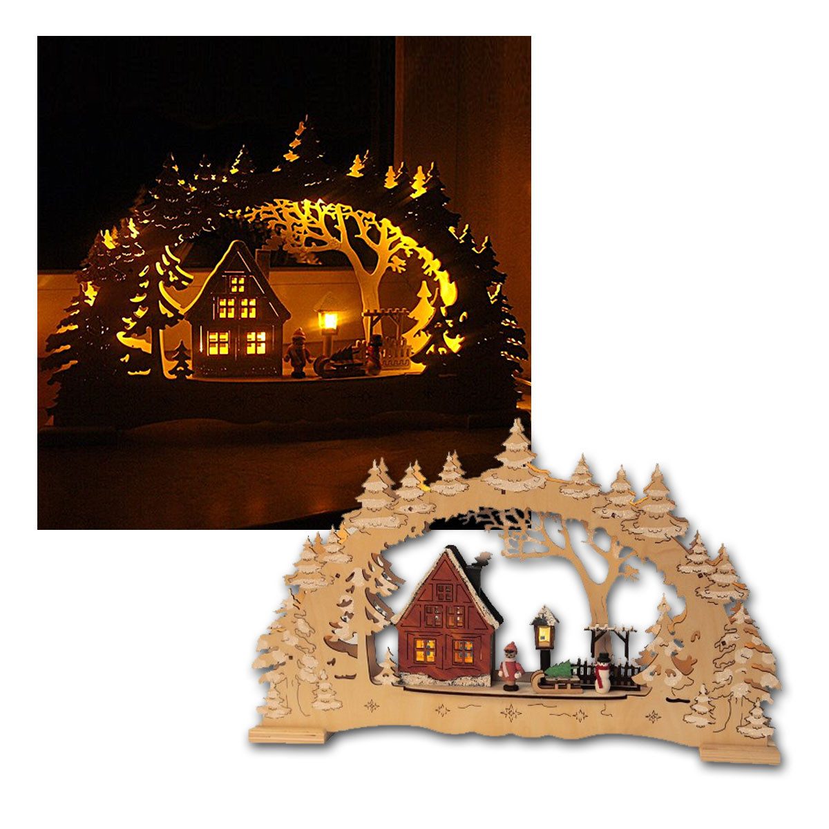 STAR TRADING Schwibbogen Lichterbogen "Village" Holz natur, 10 LED warmweiß