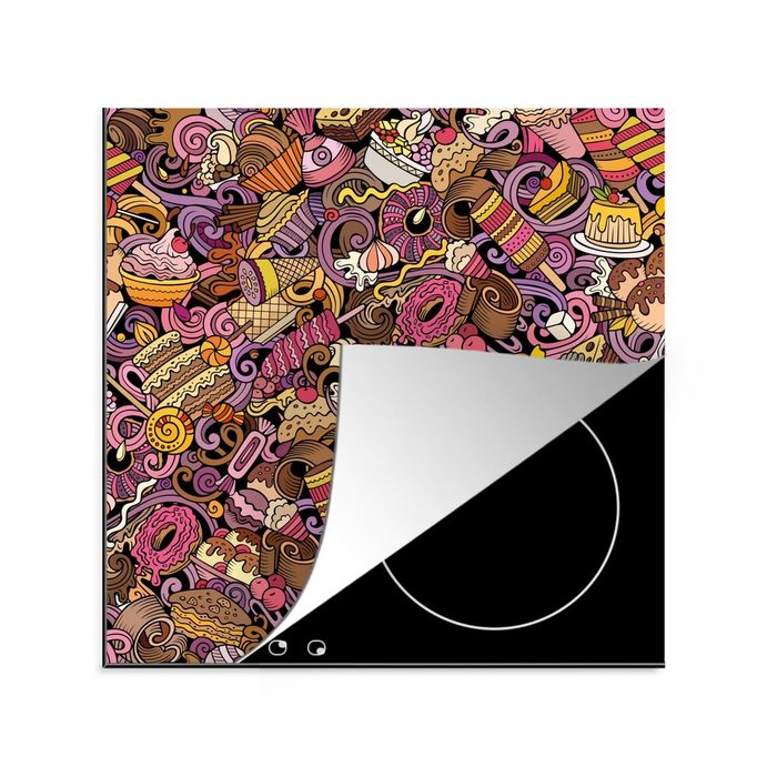 MuchoWow Herdblende-/Abdeckplatte Lebensmittel - Torte - Muster - Design - Donut - Kind Vinyl (1 tlg) Ceranfeldabdeckung Arbeitsplatte für küche