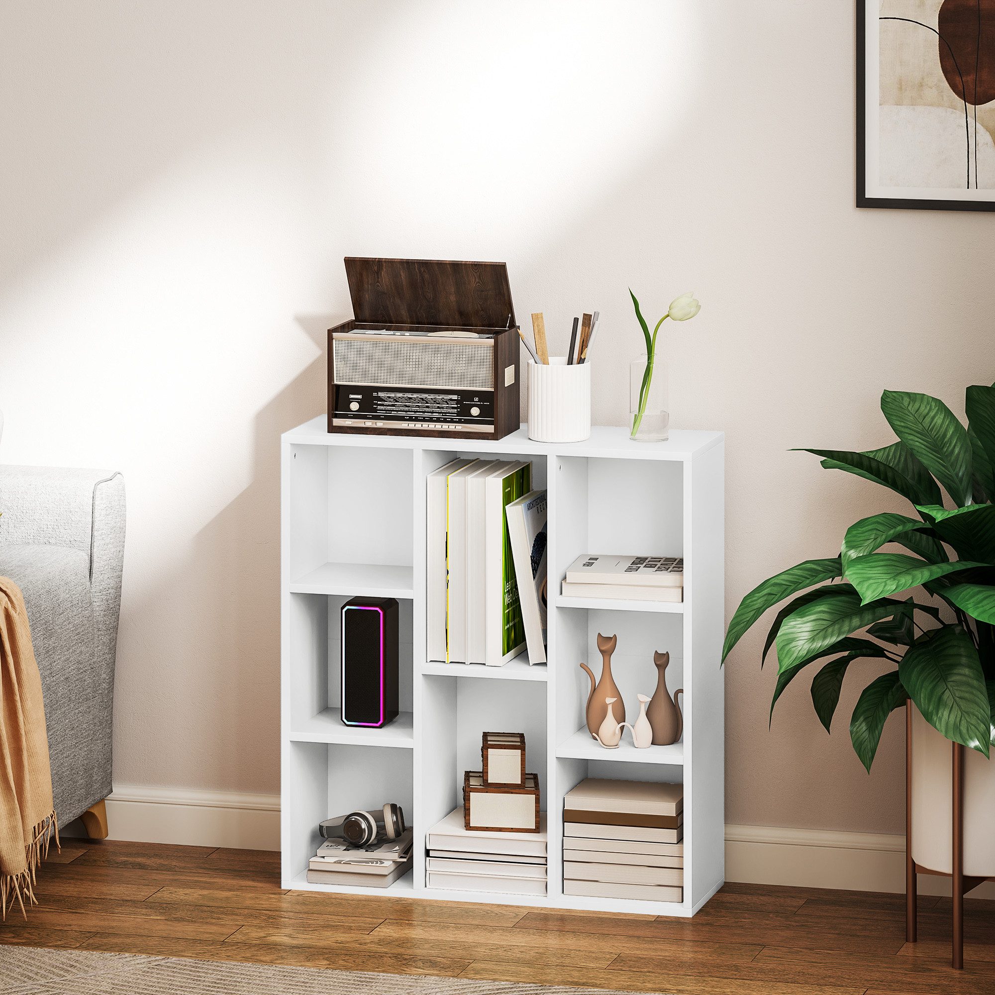 HOMCOM Bücherregal Standregal mit 8 Ebenen, Regal für Wohnzimmer, Schlafzimmer, Büro, freistehendes Ausstellungsregal 1-tlg., 74,3 x 24 x 80 cm, Weiß