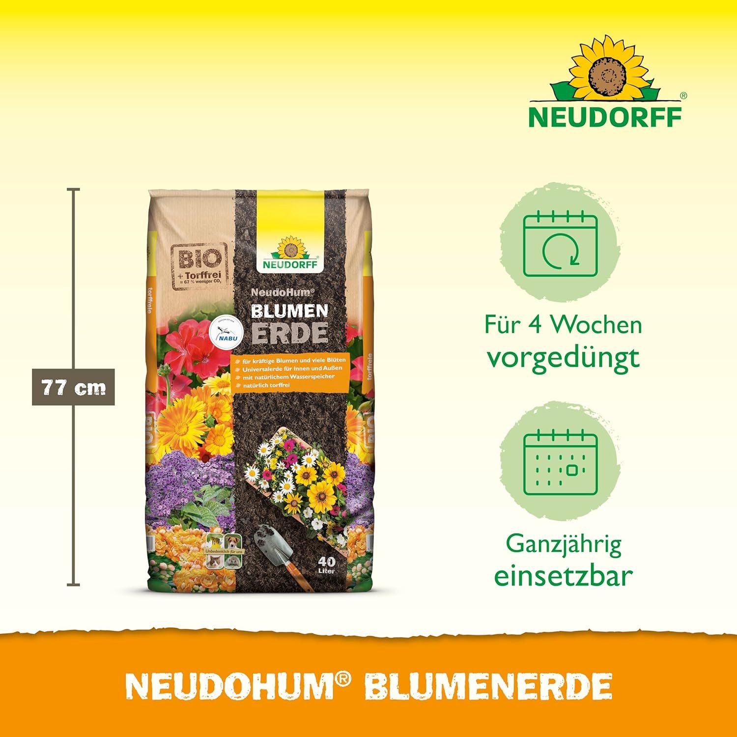 Neudorff Blumenerde NeudoHum Bio BlumenErde 40 Liter, fördert kräftige Blumen und viele Blüten
