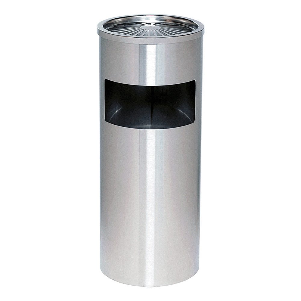 BRB-Lagertechnik Aschenbecher Abfallbehälter mit Ascher aus Edelstahl, ØxH 250x610 mm, 40 Liter, Aus Edelstahl