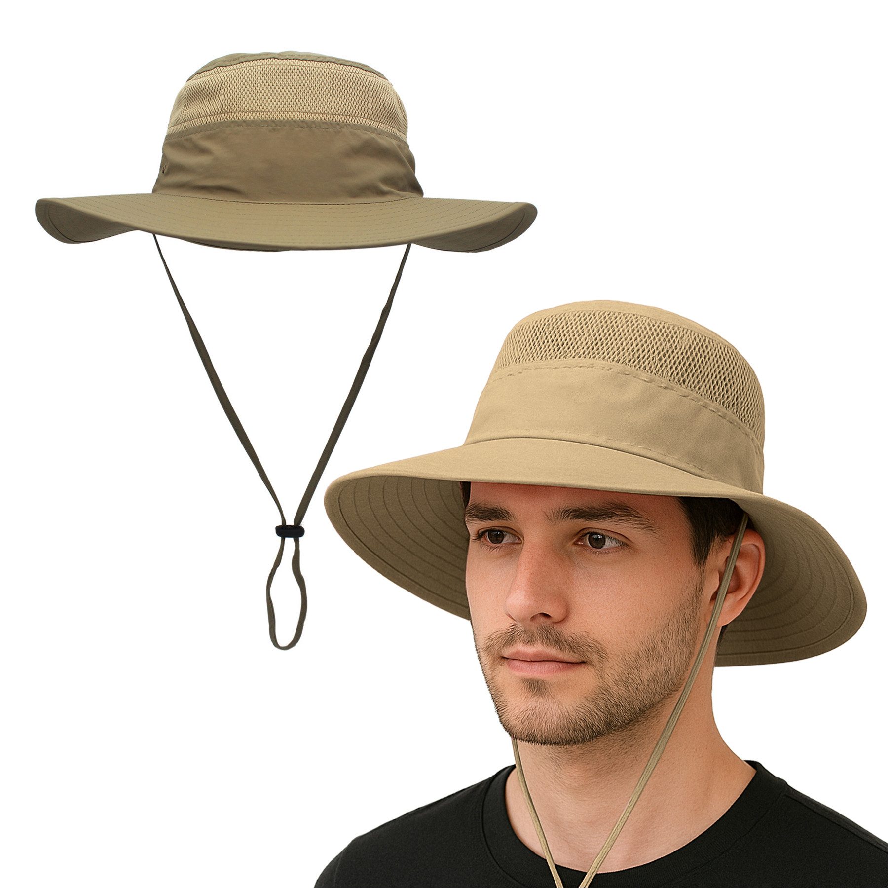 Mutig Sonnenhut UPF 50 Sonnenhüte mit breiter Krempe, Sommer-Mesh,UV-Schutz,Safari-Hut (Sonnenhut Herren Damen Gartenhut zum Angeln, Wandern, Boonie-Hüte, Krempe, Outdoor, Breiter, mit Kinnriemen, atmungsaktiv, wasserdicht) für Outdoor-Abenteuer, Wandern,