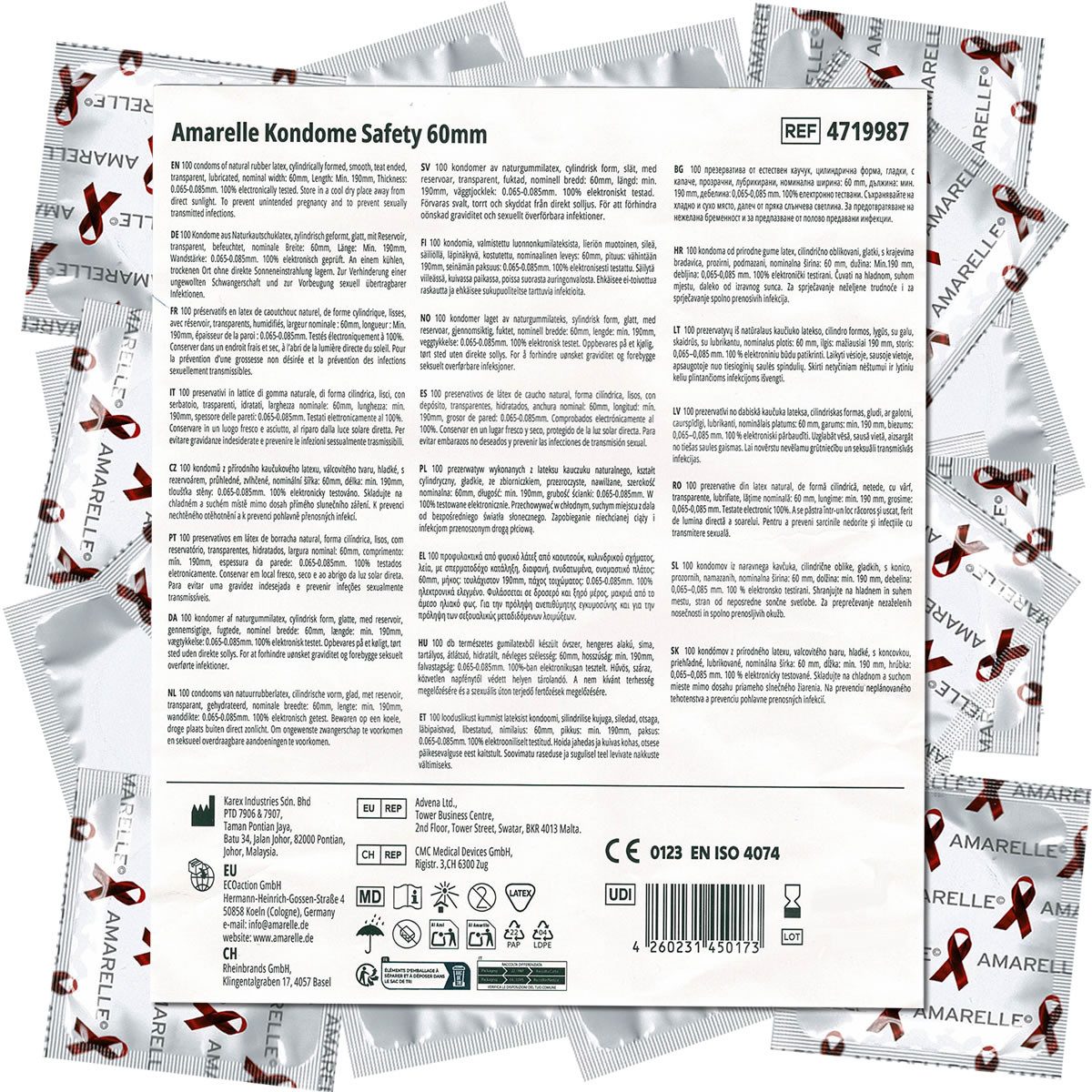 Amarelle Kondome Safety Packung mit, 100 St., 60mm (Red Ribbon) für alle Gelegenheiten, Vorratstüte