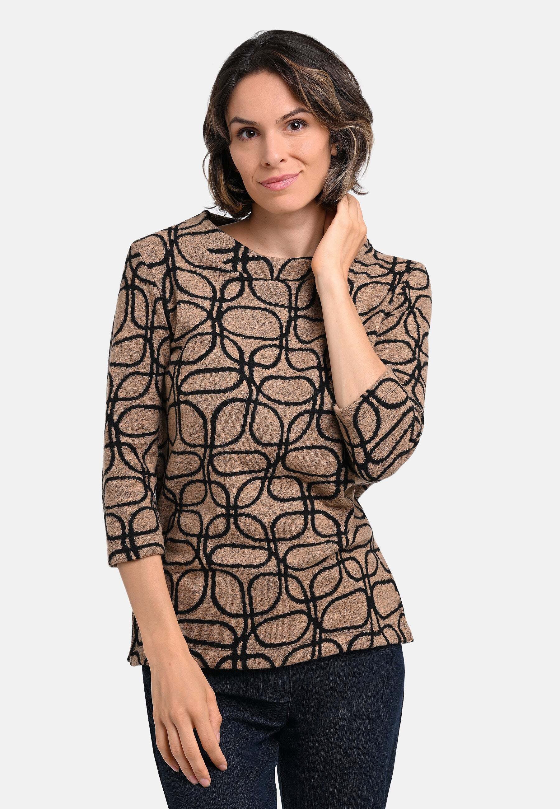 BICALLA T-Shirt Strick-Shirt mit Jacquard-Muster in Braun/Schwarz (1-tlg)