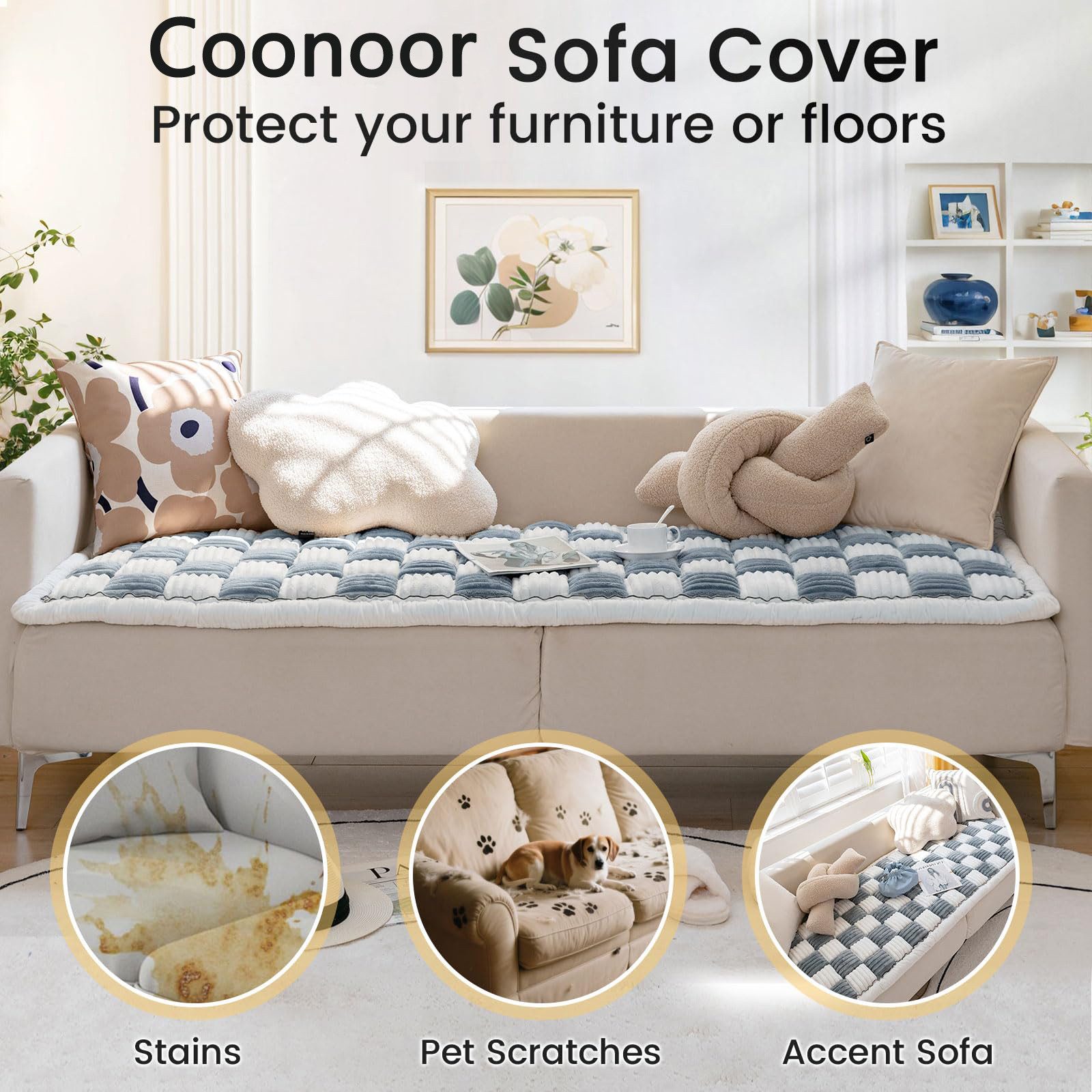 Coonoor Sofaschoner Weiche Flanell Sofa überzug Waschbar - Neue Sitzkissenbezüge, rutschfeste Sofabezug – Bild 3 von 5