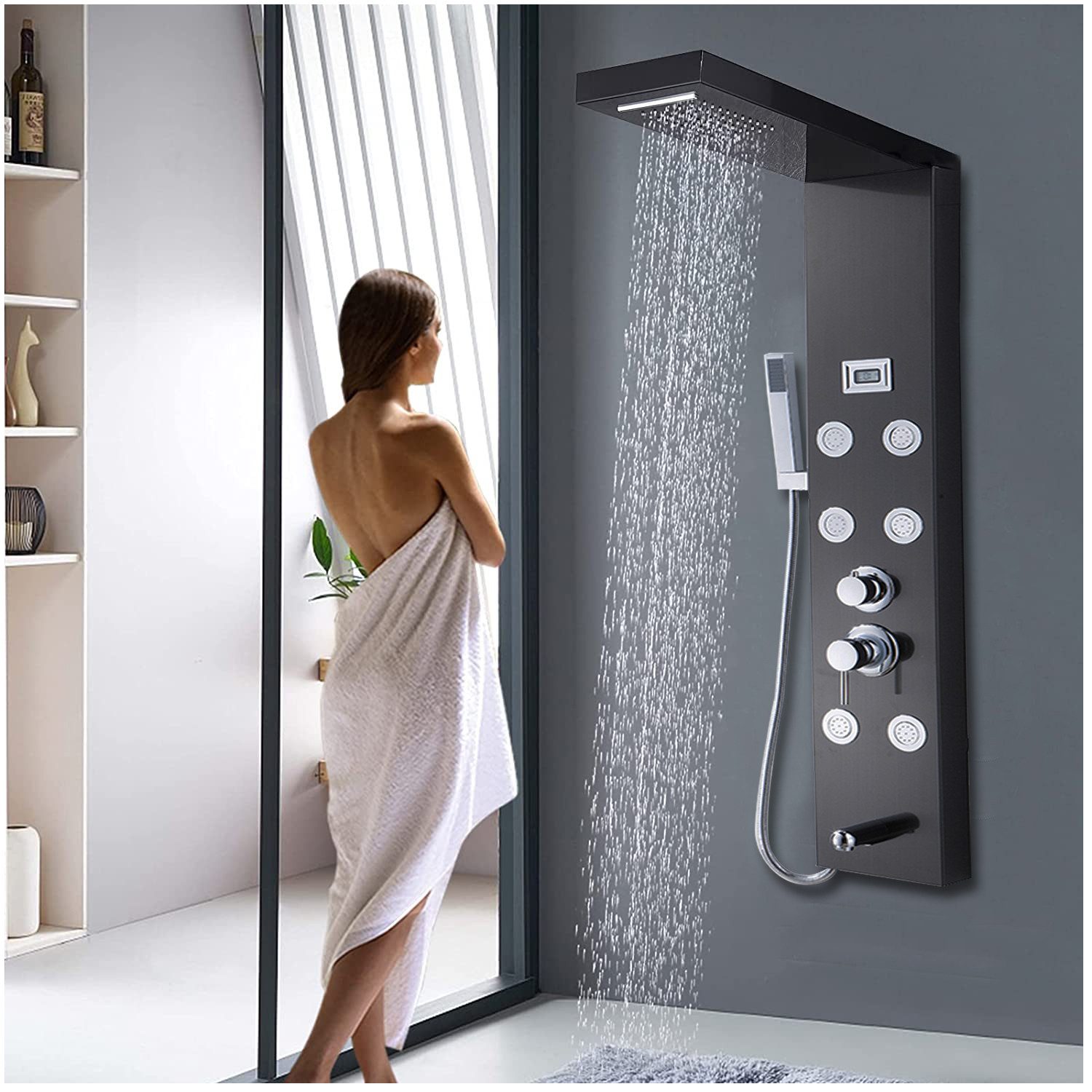 XERSEK Duschsystem Edelstahl Komplettset Duscharmatur Set, Duschpaneel Schw günstig online kaufen