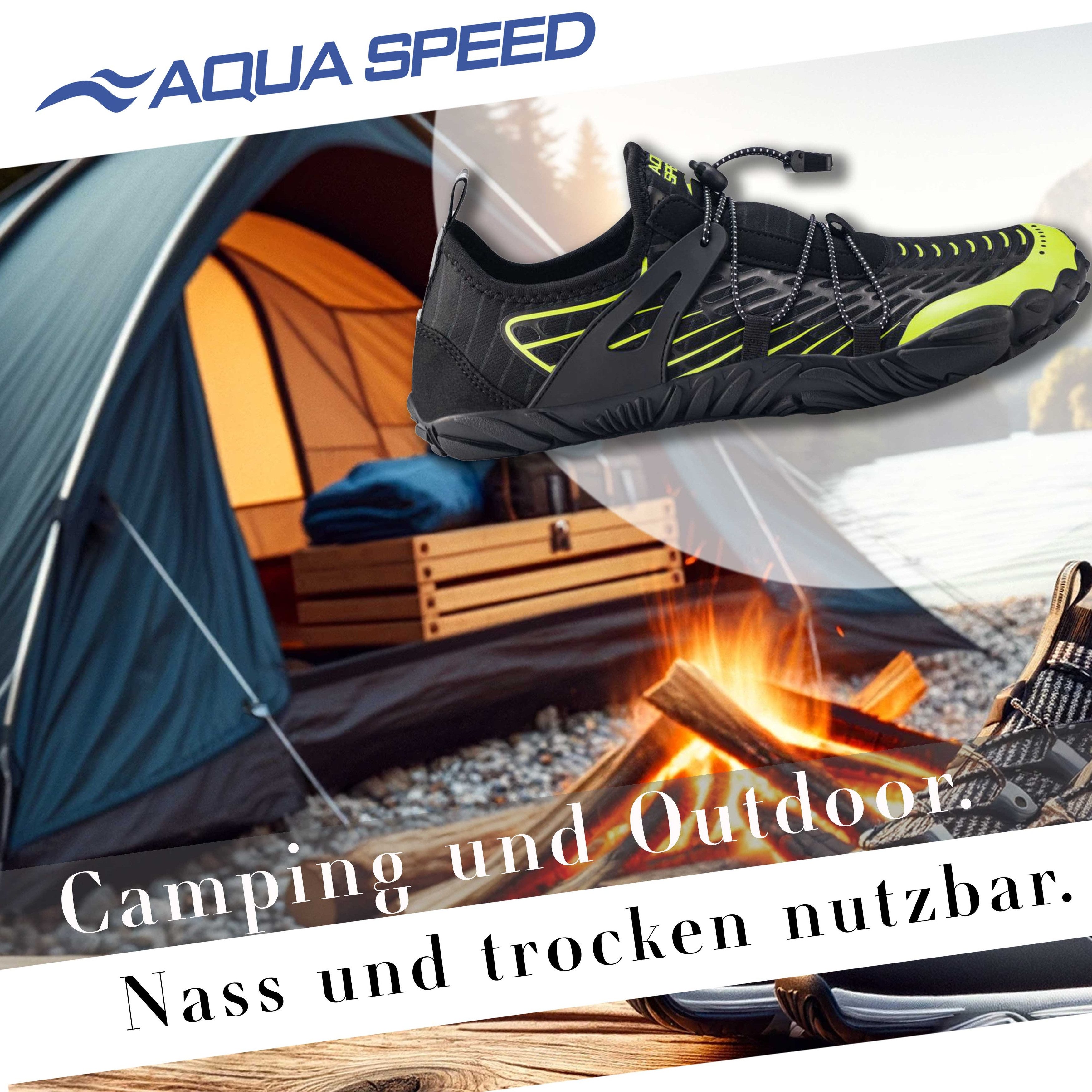Aqua Speed Schwimmschuhe SALMO Gr. 43 – Schwarz/Grün + Handtuch Wasserschuh (Wasserschuhe mit Komfort – leicht, weich & belastbar) Schützt vor Rutschen & Reibung – Sicher bei Bewegung