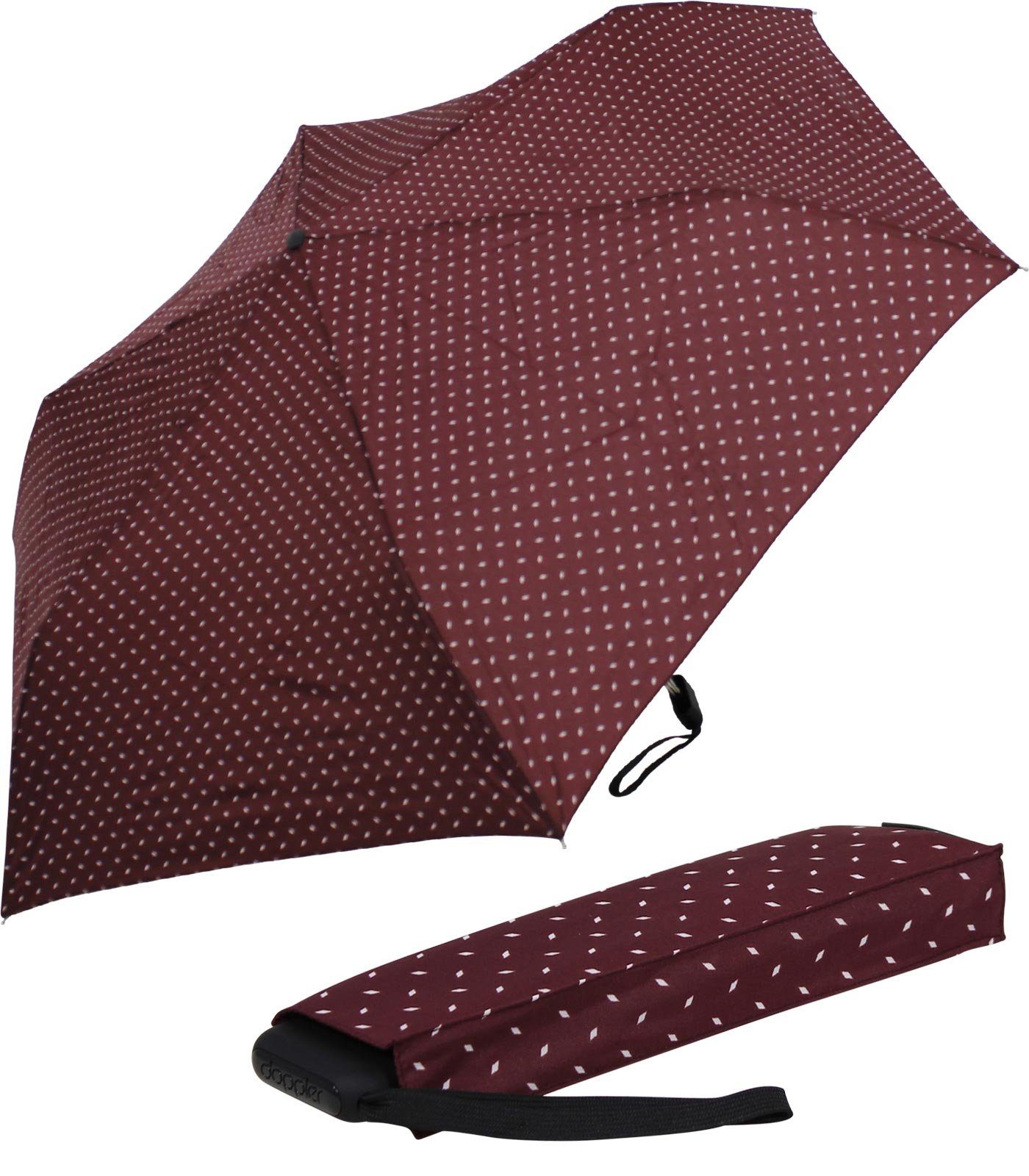 doppler® Taschenregenschirm ein flacher Tasche, dieser und treue für Platz leichter überall Schirm Begleiter bordeaux jede findet