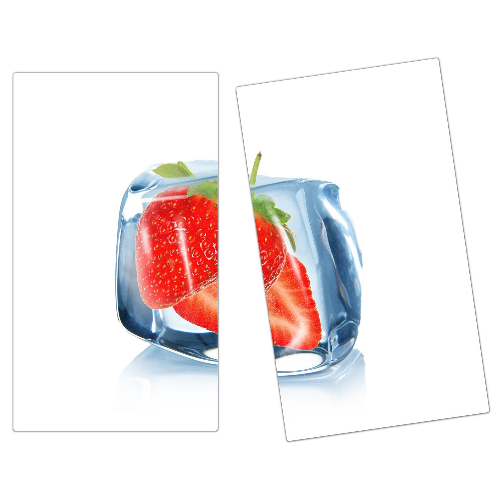 Erdbeeren Glas, Herdabdeckplatte im (2 Spritzschutz Herd-Abdeckplatte aus Eiswürfel, tlg) Primedeco Glas