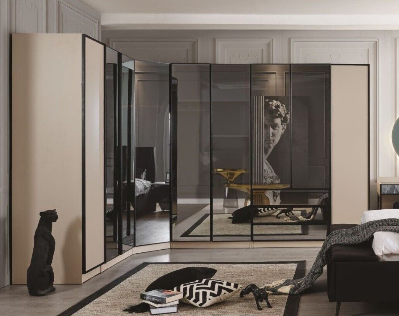 JVmoebel Eckkleiderschrank Eckschrank Schlafzimmer modern Möbel Luxus beige Glas Kleiderschrank (1-St., 1x nur Kleiderschrank) Made in Europa