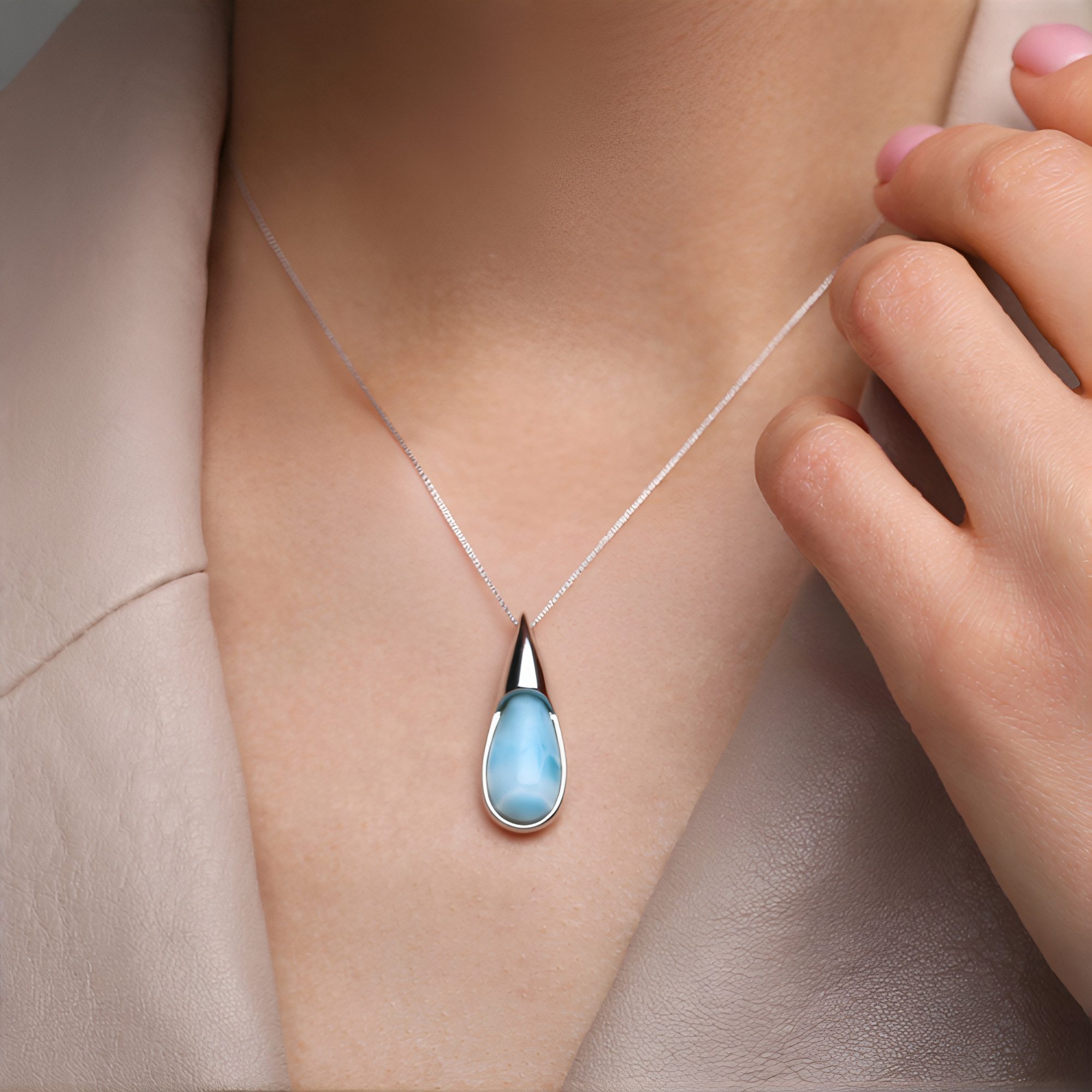 Cavill Kettenanhänger Larimar Tropfen 4,72 ct Anhänger Sterlingsilber hellblau elegant (1-tlg)