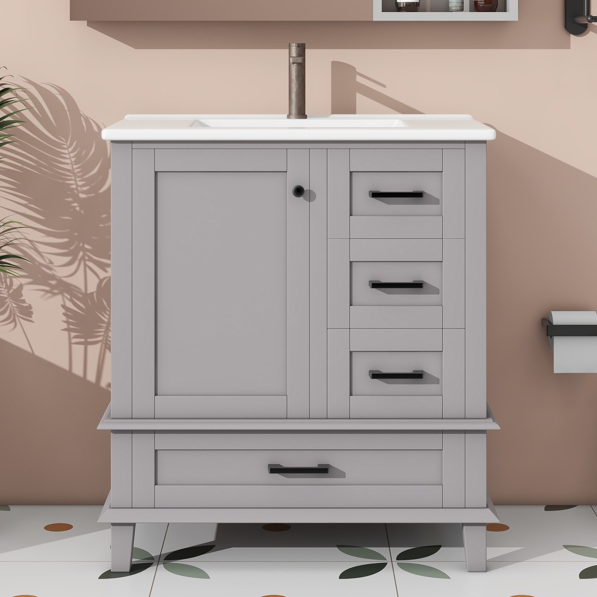 Merax Waschtisch mit 3 Schubladen und 1 Türregal (Badschrank Badezimmerschr günstig online kaufen