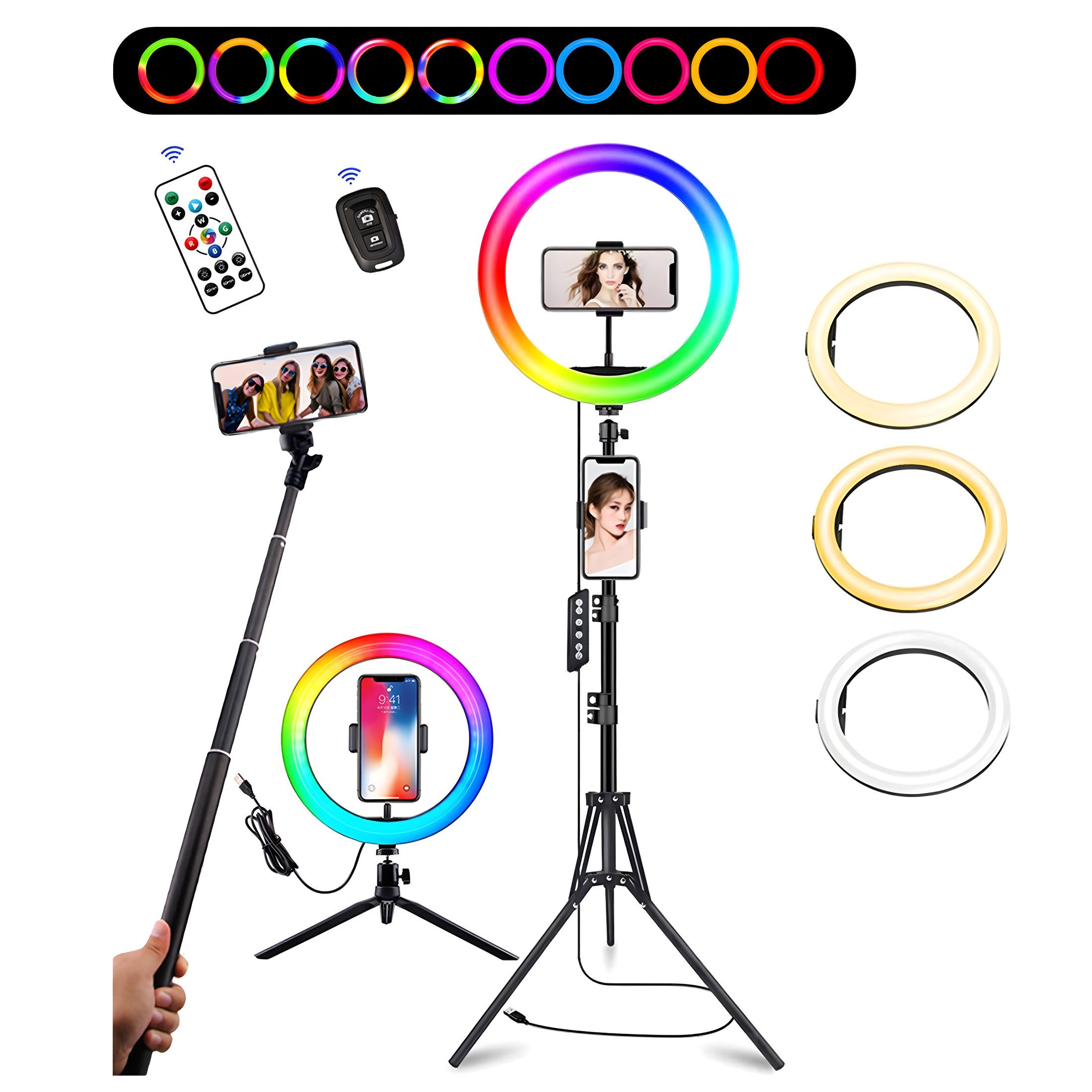 Ringlicht 10W Ringfülllicht mit Ständer & Stativ, Ringleuchte mit 15 RGB Farbe