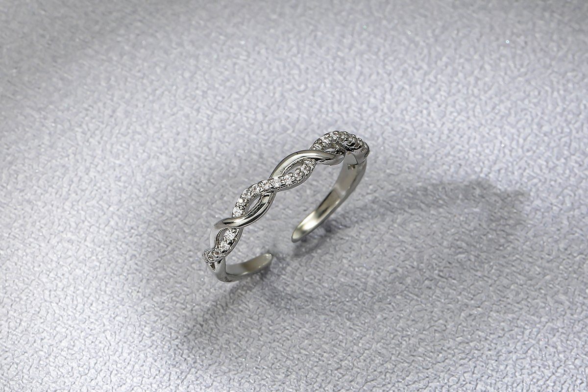 Eyecatcher Fingerring Offener Ring Undendlichkeit geflochten Silber, Größenverstellbar, Unendlichkeits Ring, Freundschafts Ring