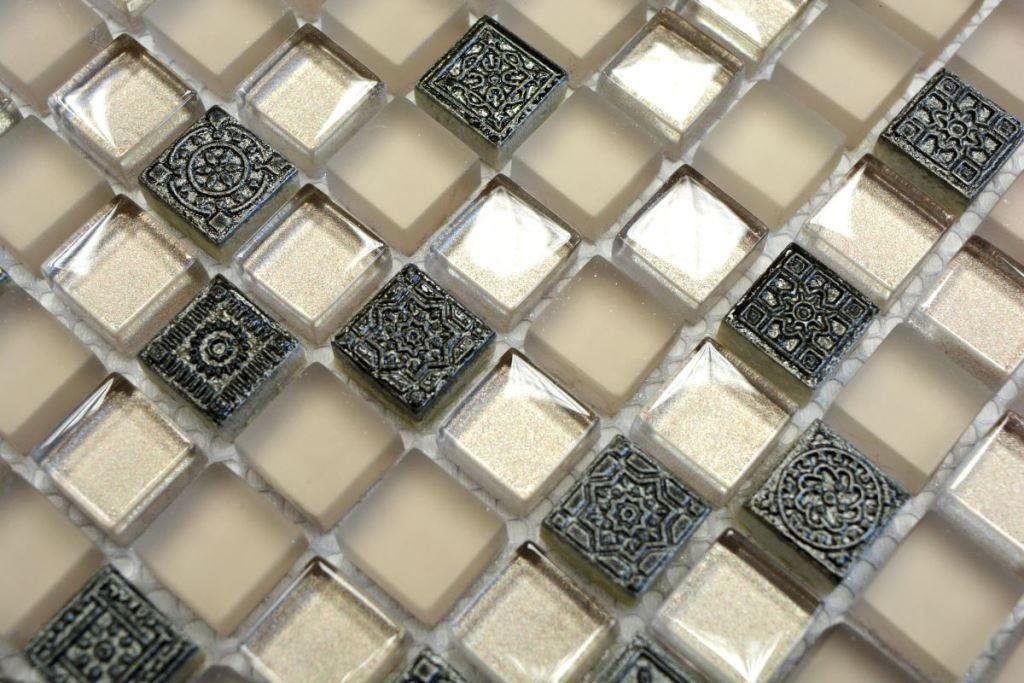 Mosaik 10 Mosaikfliesen / champagner Glasmosaik glänzend Mosani Matten Resin