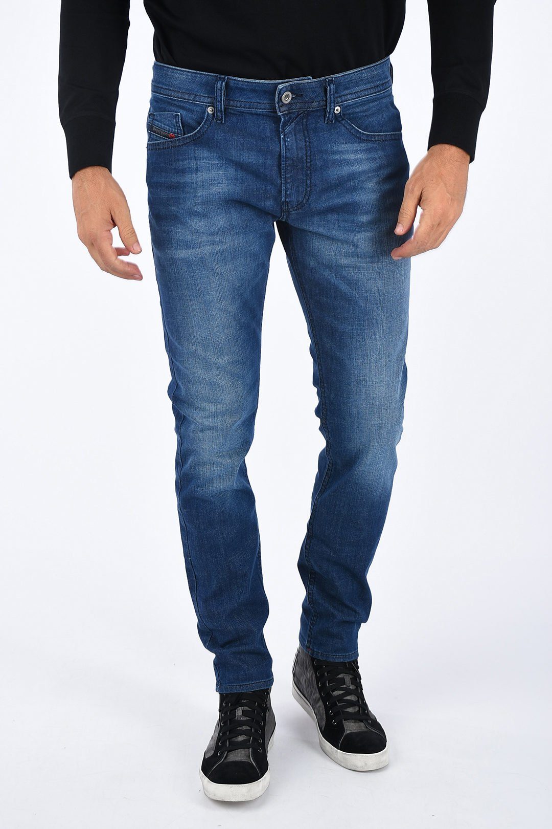 Diesel Slim-fit-Jeans Herren Thommer 084MW Blau, Röhrenjeans, Stretch, 5-Pocket-Style, Used-Look, Länge: L32