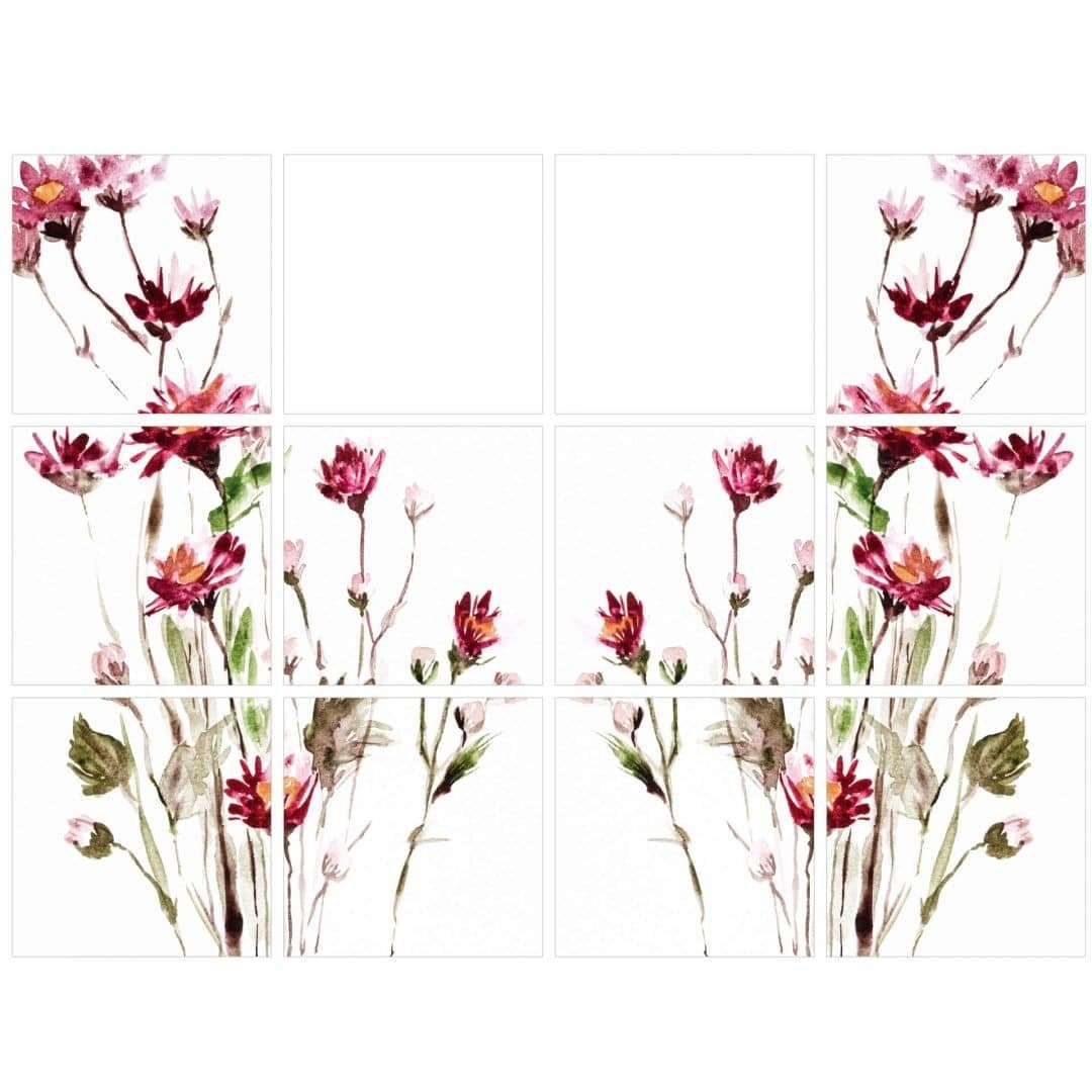 Fliesenaufkleber selbstklebend Wandschutz Sticker Set Sommer Blumen Rot