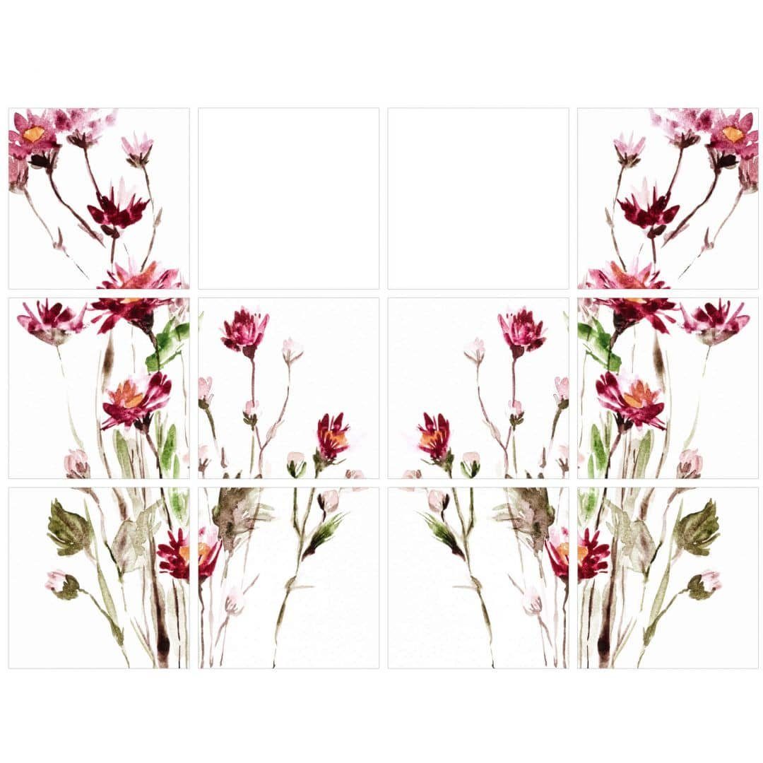 K&L Wall Art Fliesenaufkleber selbstklebend Wandschutz Sticker Set Sommer Blumen Rot