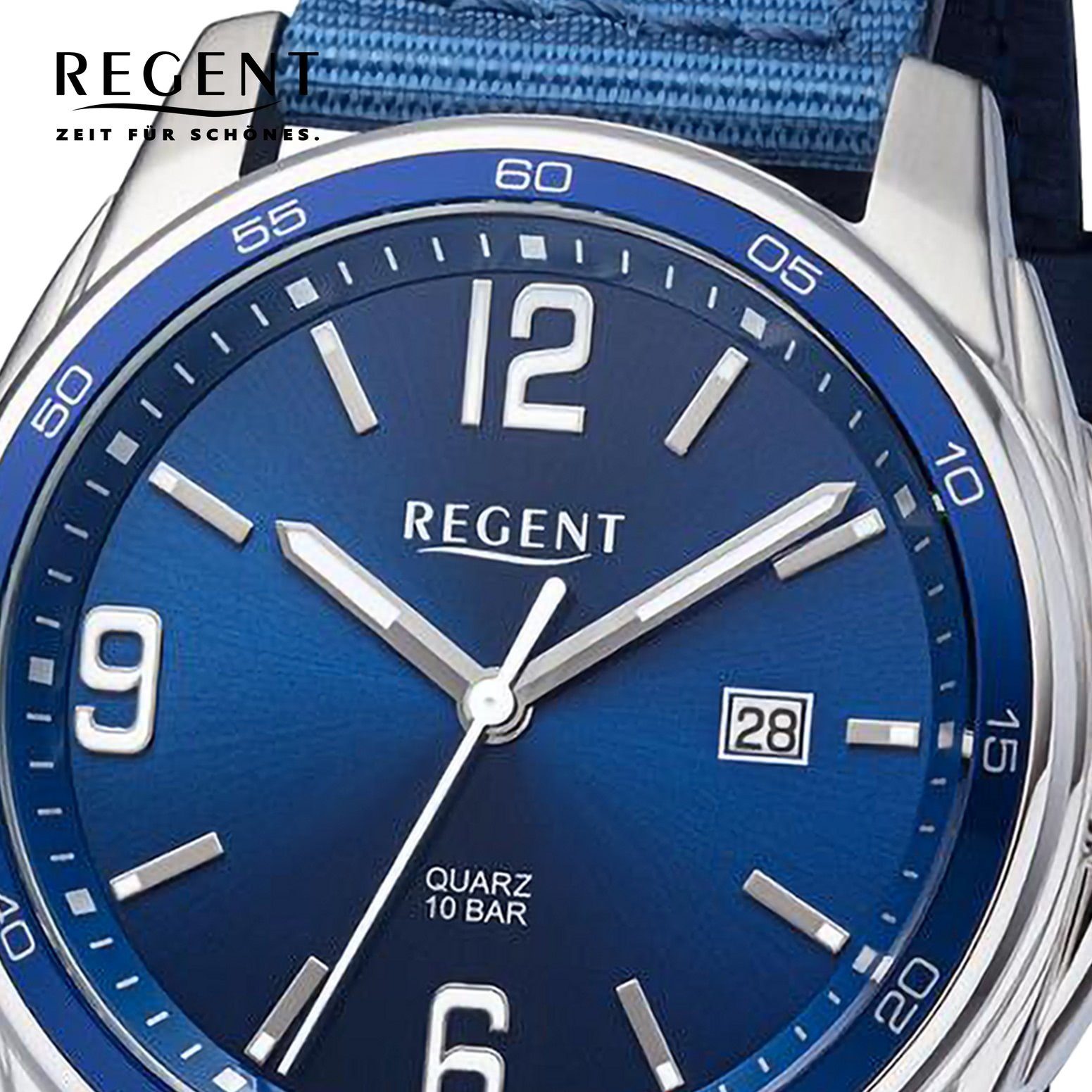 (ca. Textilarmband 41mm), Regent rund, Regent extra groß Armbanduhr Armbanduhr Quarzuhr Analog, Herren Herren