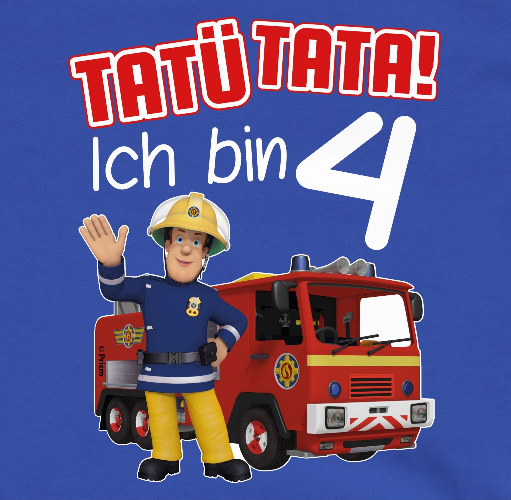 Mädchen 4 Tatü Shirtracer Sweatshirt Royalblau bin 2 Sam Tata! - Feuerwehrmann Ich rot